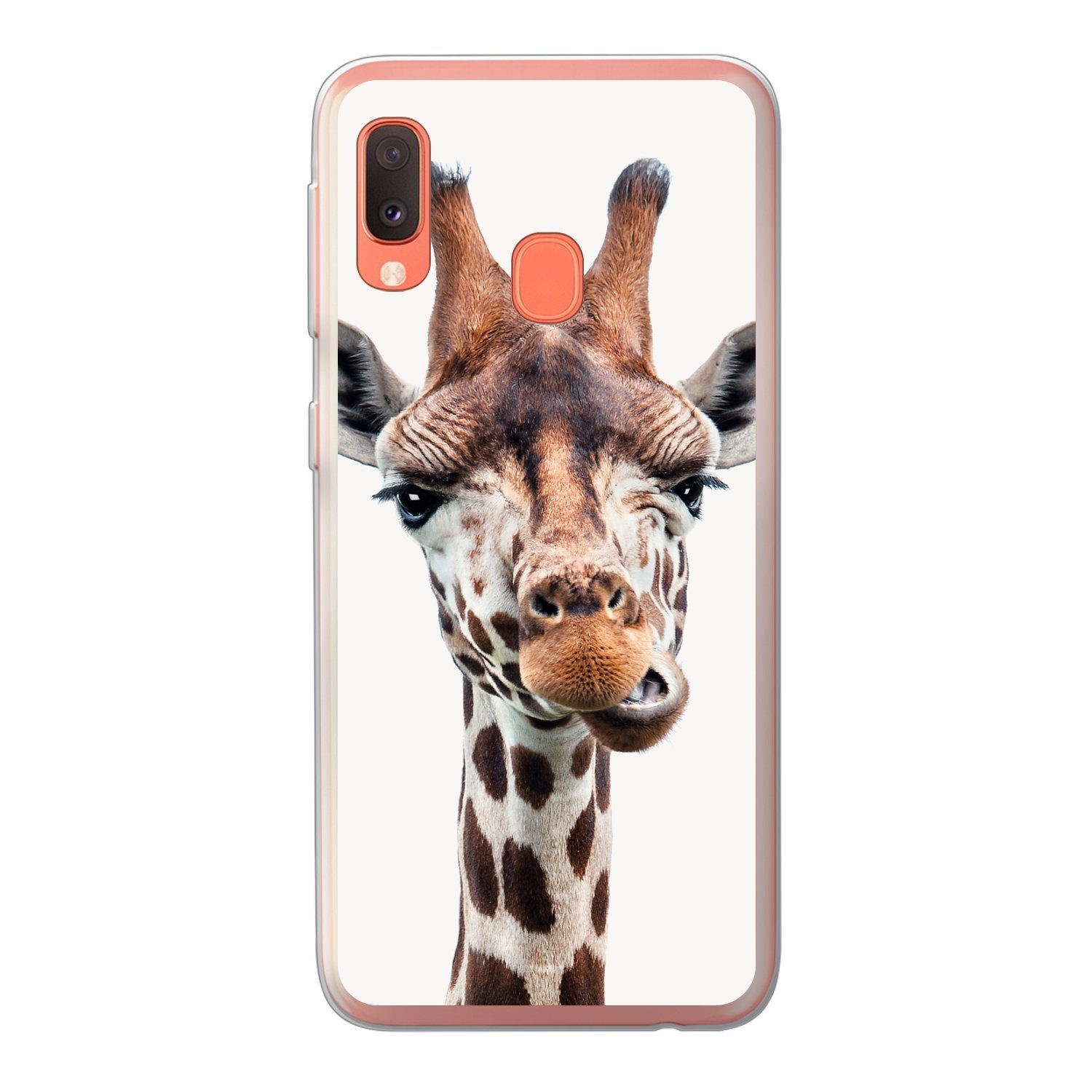 MuchoWow Handyhülle für Samsung Galaxy A20e Jungen - Giraffe - Tiere - Kopf - Porträt - Ki, Smartphone-Bumper, Print, Handy Schutzhülle Dünn