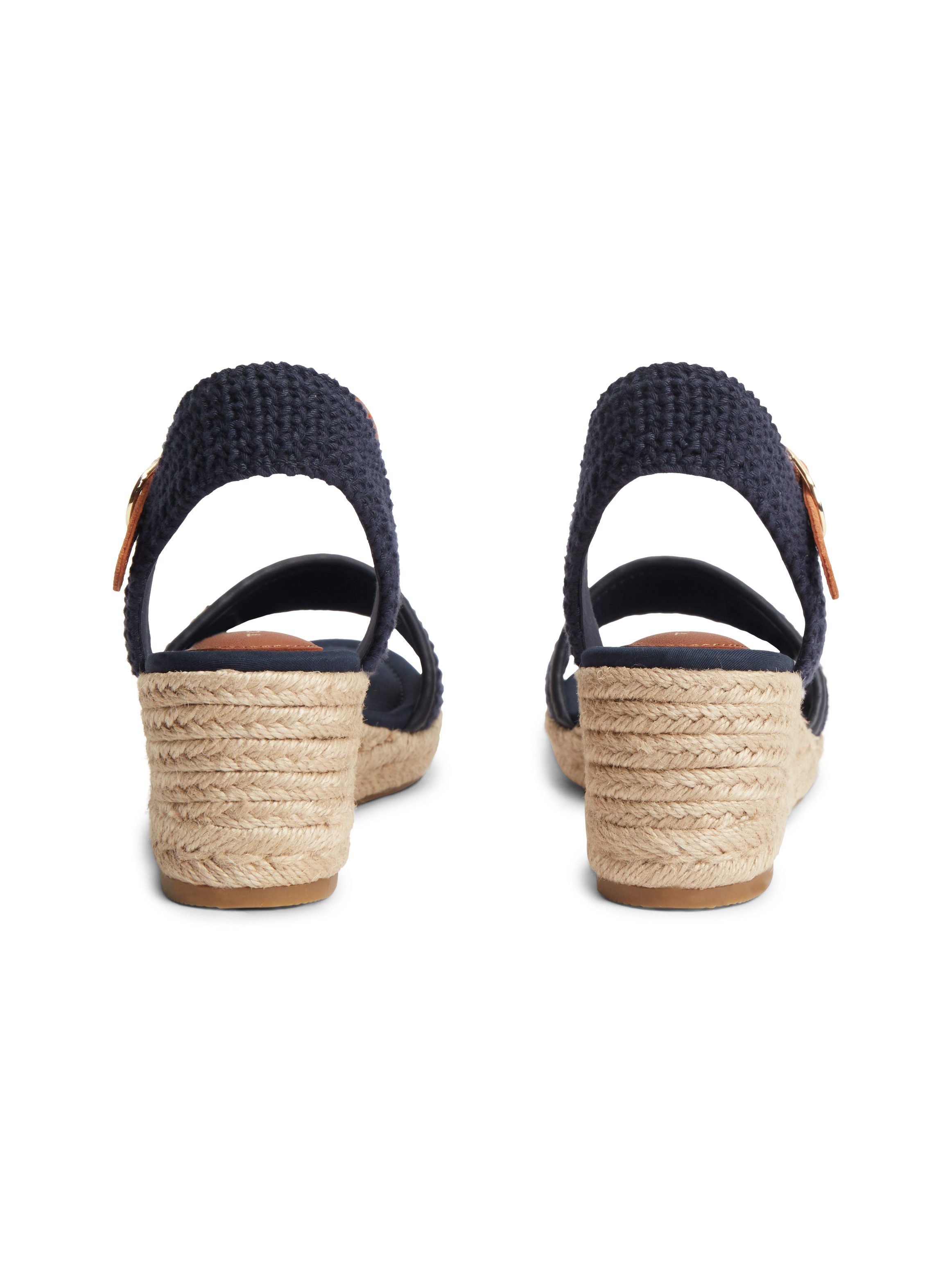 Tommy Hilfiger TH MID ESPAD WEDGE CROCHET Keilsandalette Sommerschuh, Riemchensandale in sommerlicher Häkel-Optik, schmale Form