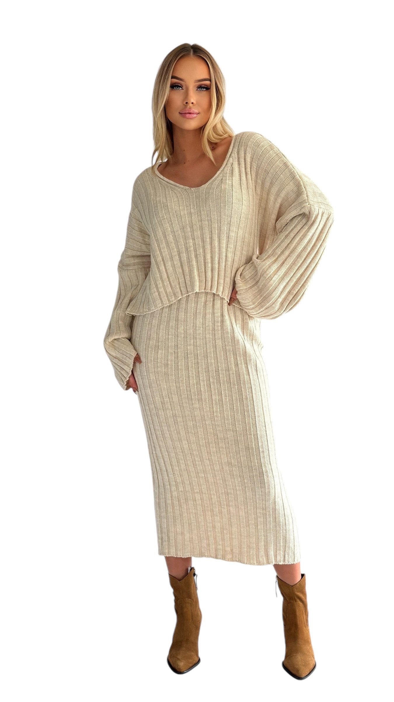 Mississhop Strickkleid Strickkleid Strickanzug Rock Pullover günstig online kaufen
