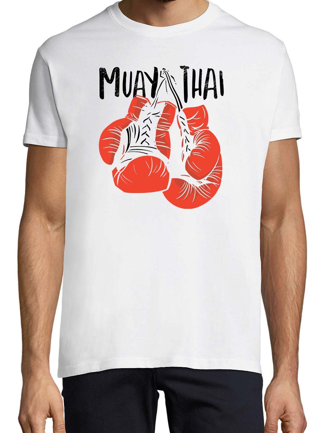 Youth Designz trendigem Muay T-Shirt Weiß Thai Herren Frontprint mit Shirt Boxen