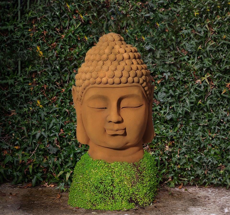 Steelboxx Buddhafigur XL Buddha Kopf Buddha Skulptur Magnesia 69cm (1 Steinoptik St), aus selten Kohlenstoffstein Skulptur schöne