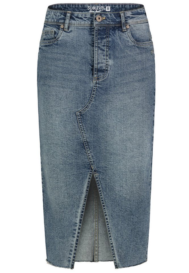 SUBLEVEL Jeansrock Damen Jeans rock Rock MAXI Lange Rock Denim Stretch Vintage Used-Look