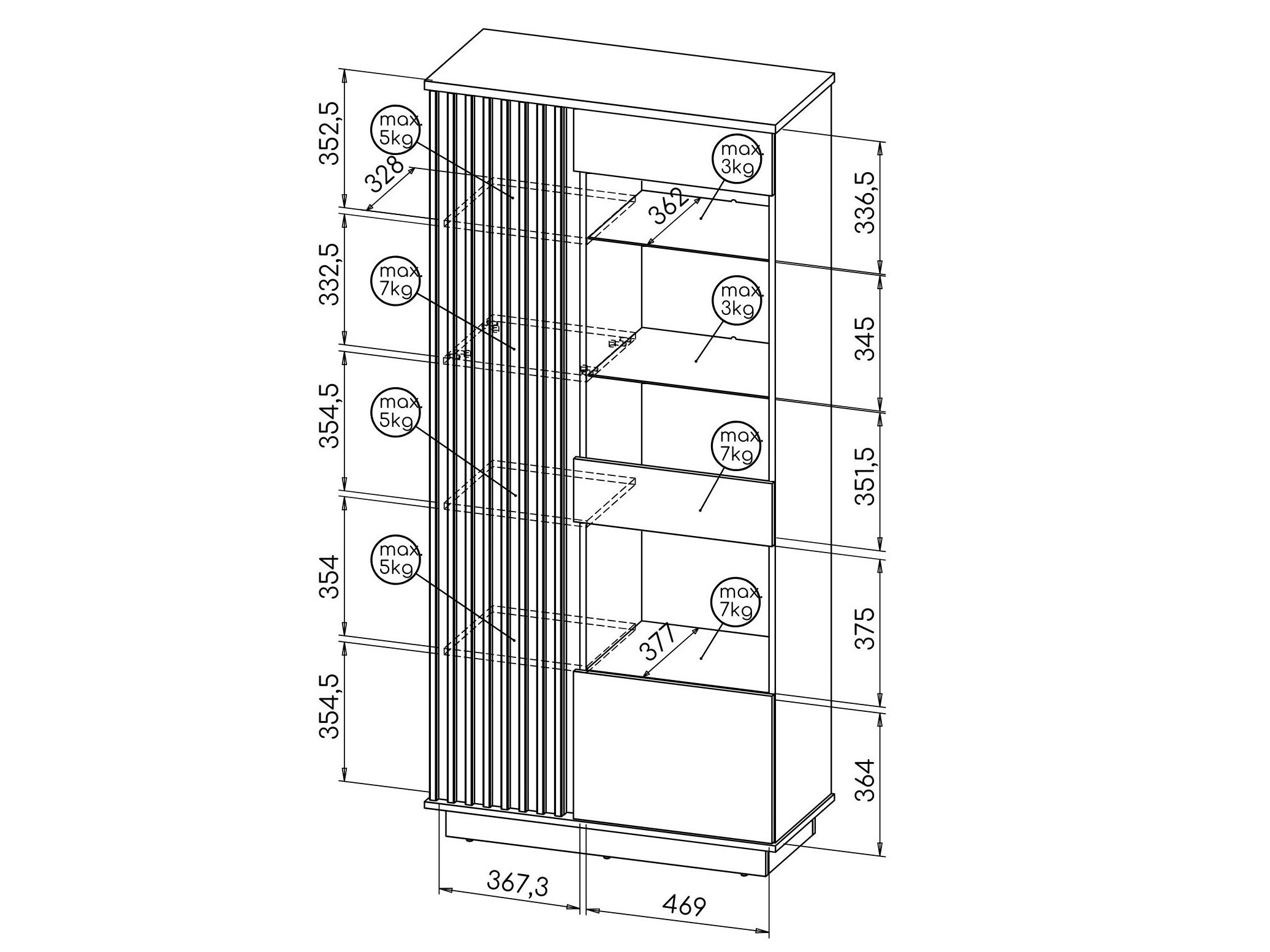 Beautysofa Vitrine mit Lamellen LAMELO mit Holzlamellen – Glastür & Einlegeböden, ohne LED – Bild 4 von 5