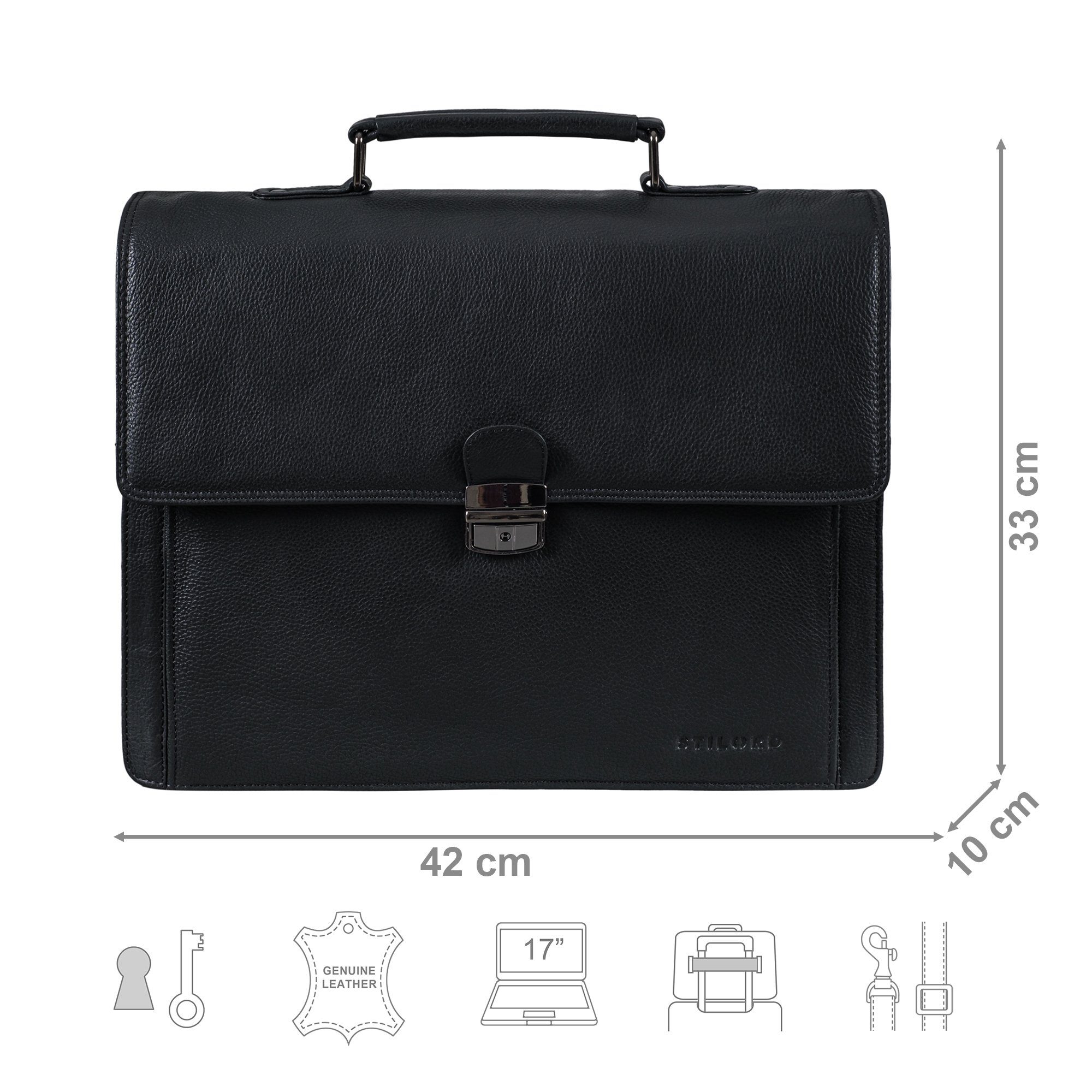 STILORD Laptoptasche "Stanley" Aktentasche Herren Leder mit Schloss für Laptop bis 17 Zoll