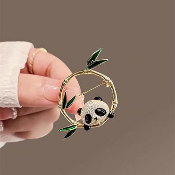 MayTree Brosche "Pandabär mit Bambus" (Stück), mit Strass-Steinen