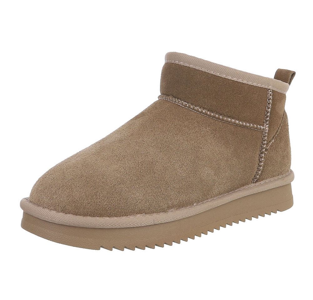 Ital-Design Damen Leder Slip-On Stiefelette mit Profilsohle Snowboots (92214528) Flach Flache Stiefeletten in Hellbraun