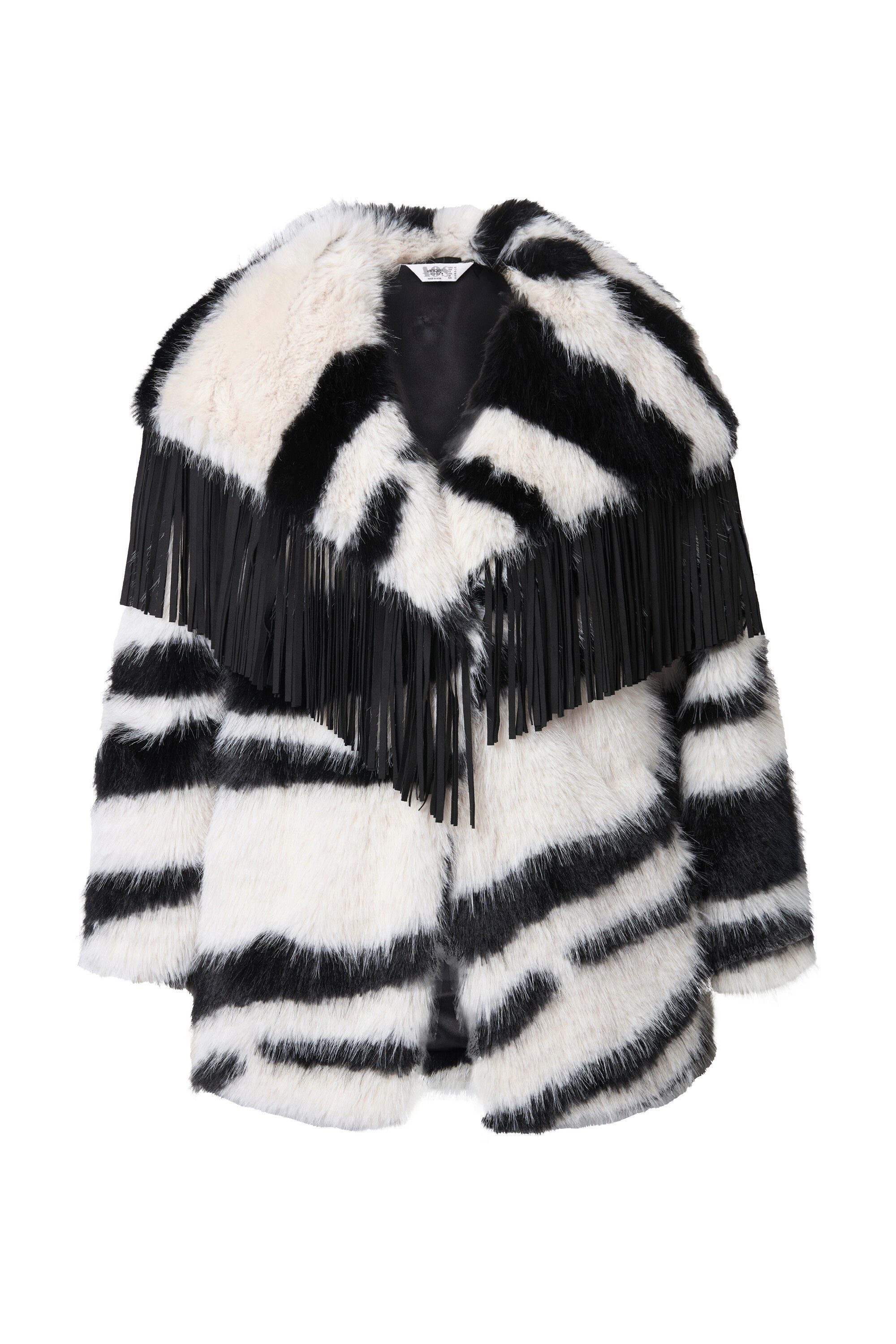 Angel of Style Outdoorjacke Plüschjacke Straight Fit Muster Kragen mit Fransen