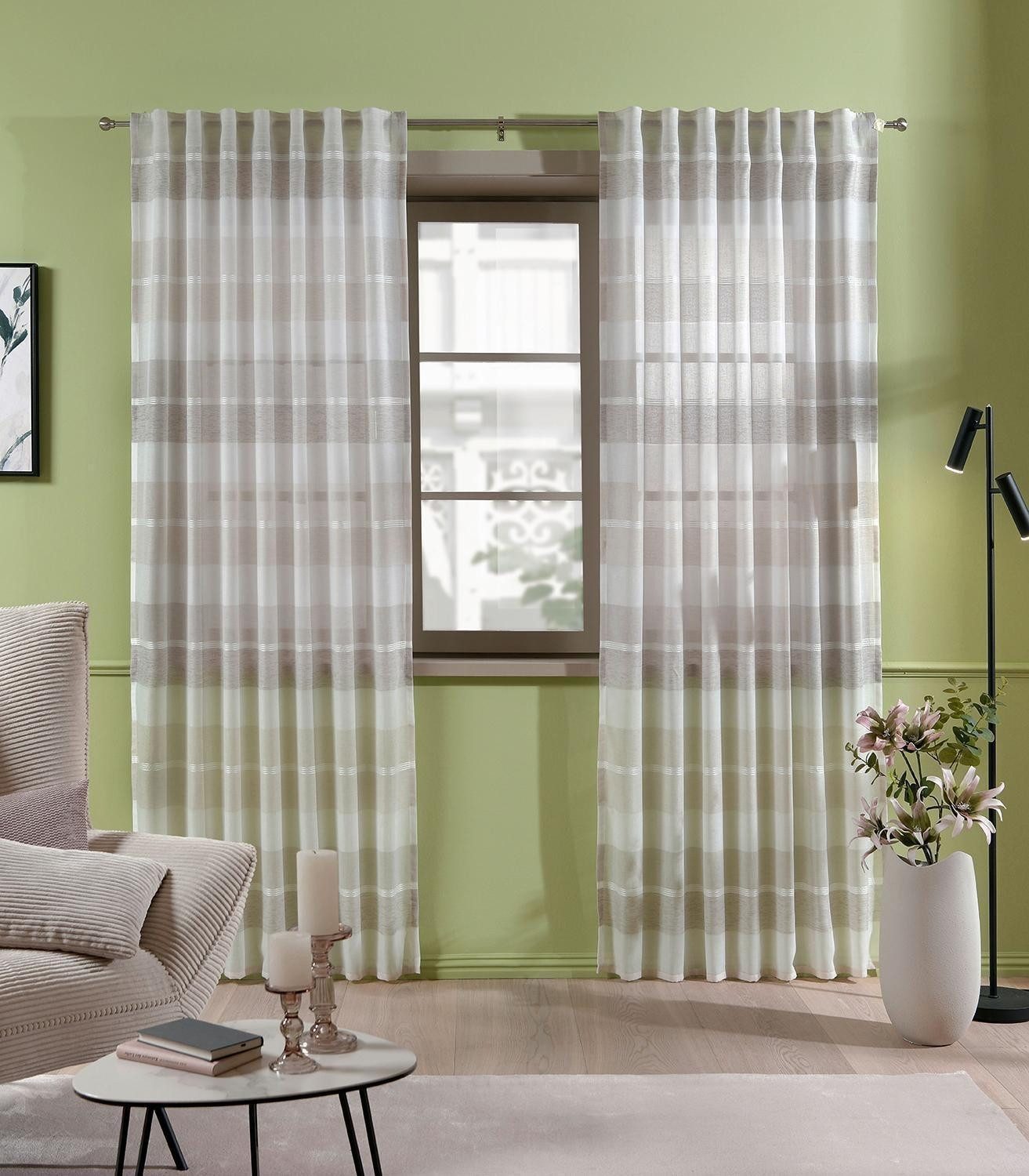 casa NOVA Vorhang TARIS, Grau, Beige, Querstreifen, (1 St), verdeckte Schlaufen, halbtransparent, Kunstfaser, waschbar bis 30 °C, B 140 x L 245 cm
