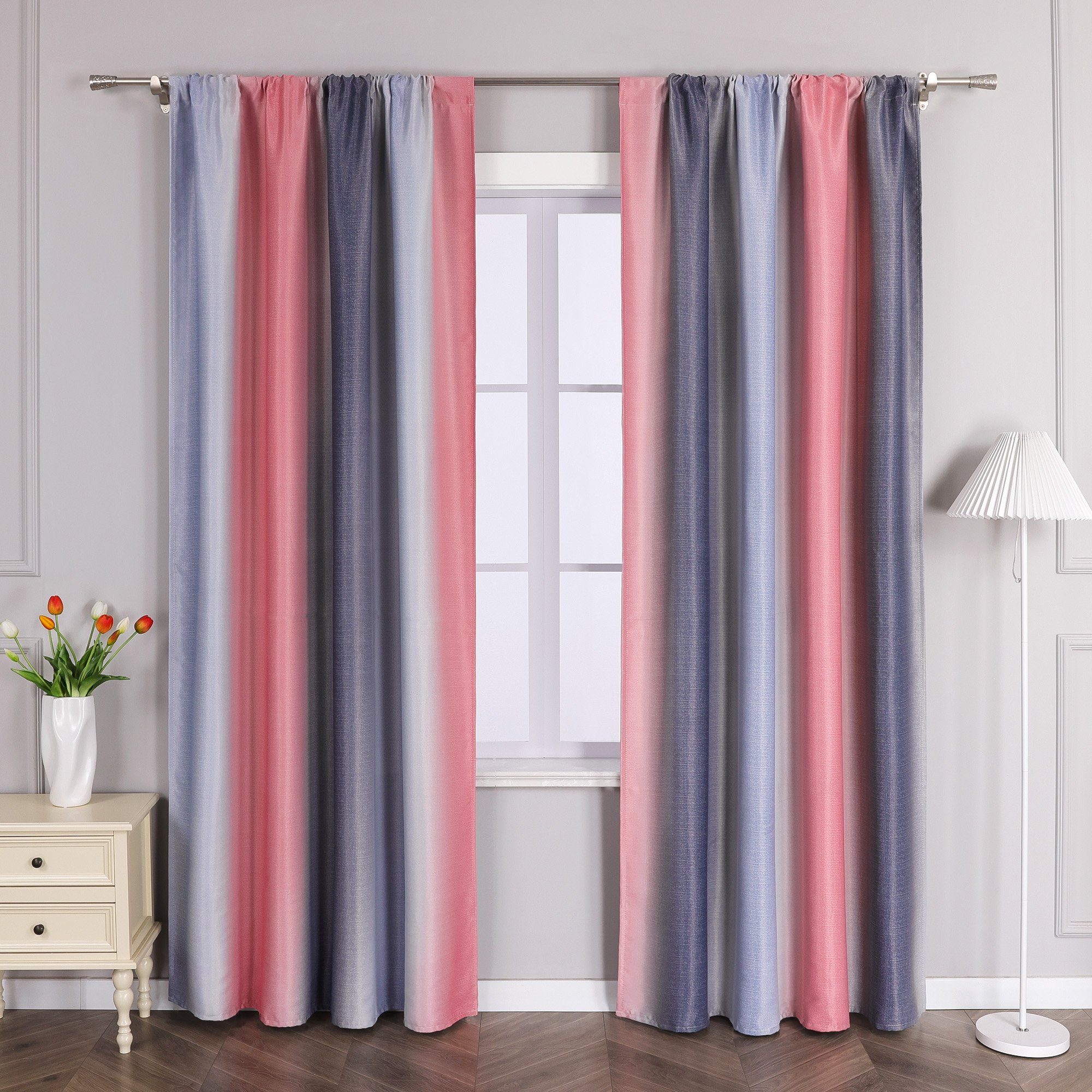 blickdicht, St), pink-grau Vorhang, (1 Stangendurchzug Farbelauf Joyswahl,