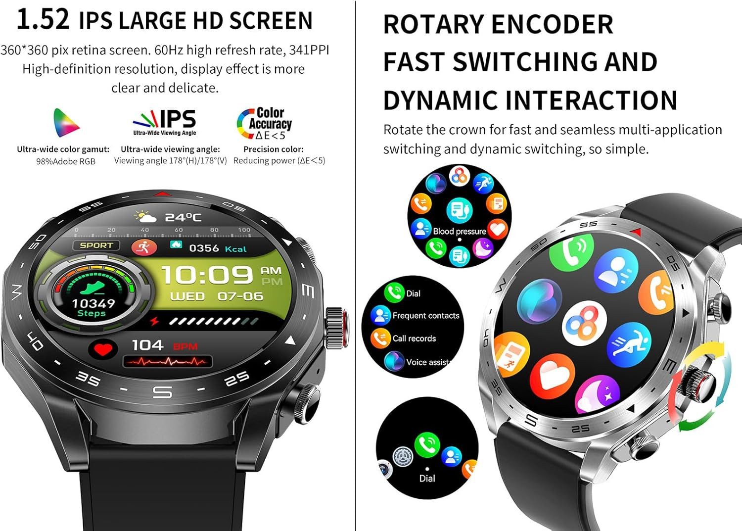 CISIYOO ZNSB01 Smartwatch (4,4 cm, android ios), Smartwatch mit Kopfhörer Bluetooth Telefon Fitnessfunktionen und IP67