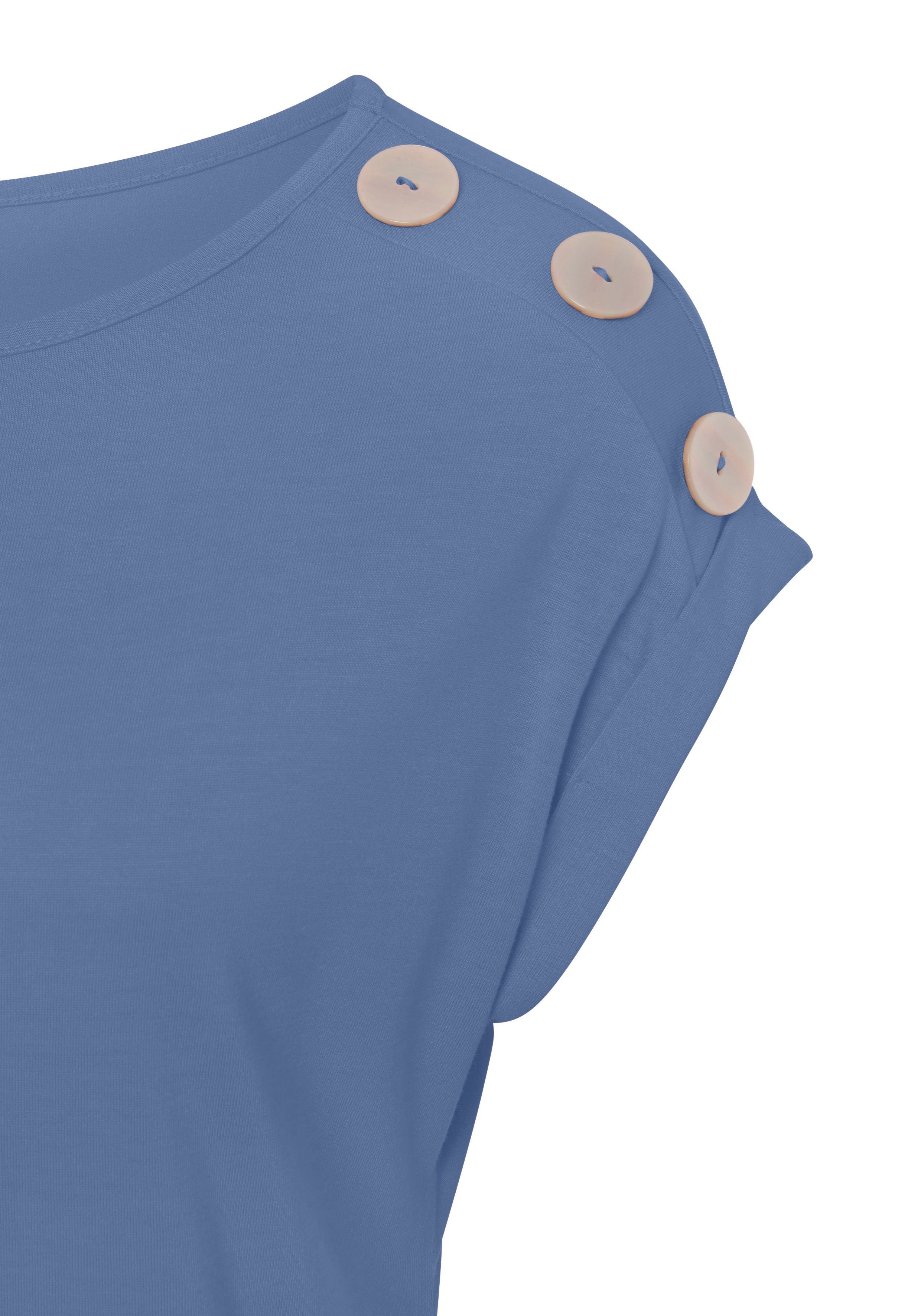 Buffalo Kurzarmshirt mit Zierknöpfen, bequemes T-Shirt aus Jersey, Basic