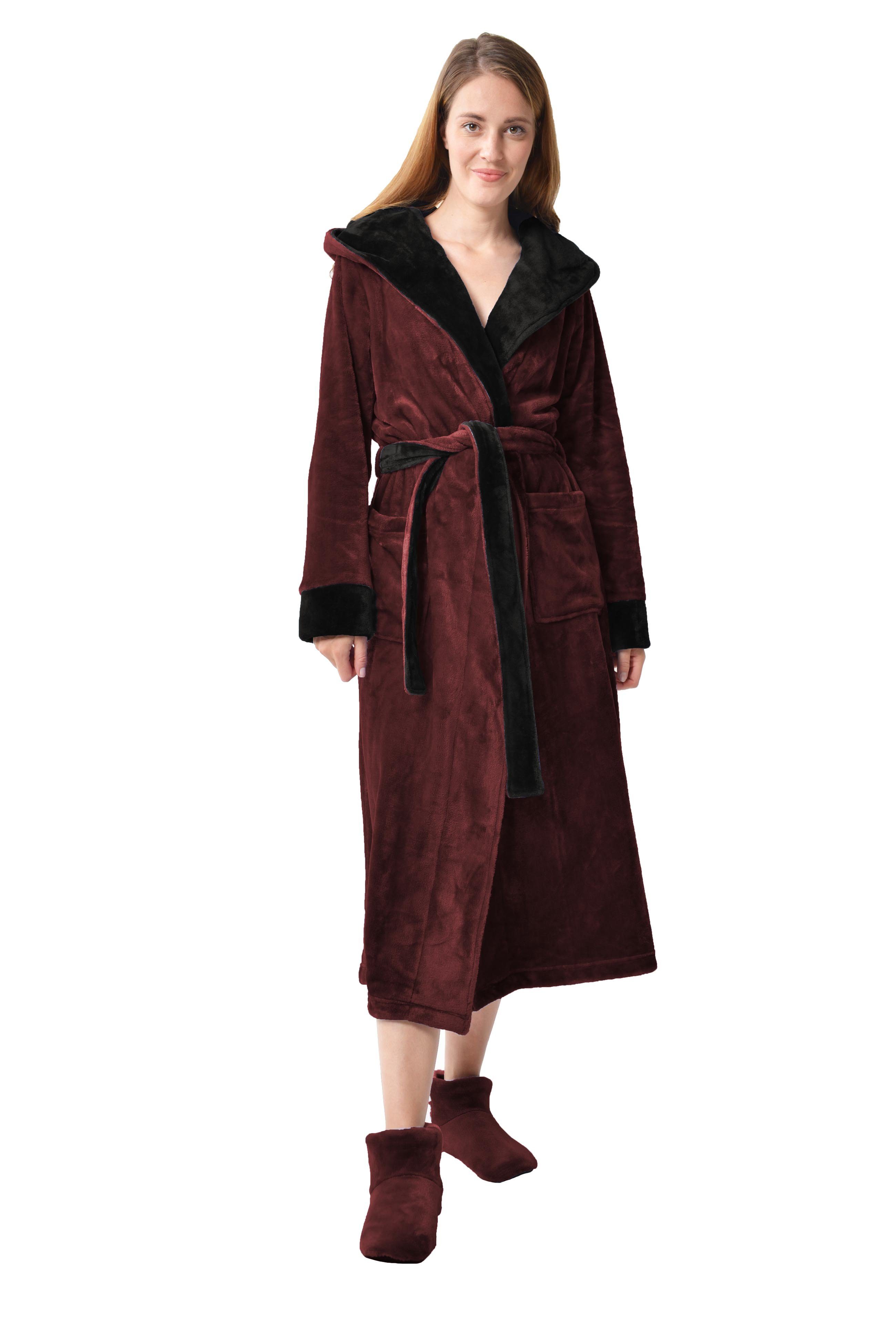 RAIKOU Bademantel warme Unisex-Bademantel Damen Herren Sanamantel Morgenmantel, Unterschenkel, 100% Polyester, Kapuze, Gütel, mit Kapuze und Gütel,super flauschig leicht und weich