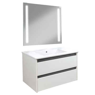 BADEDU Badmöbel-Set BYK Badmöbel Set mit Waschtisch und LED-Spiegel – Unterschrank
