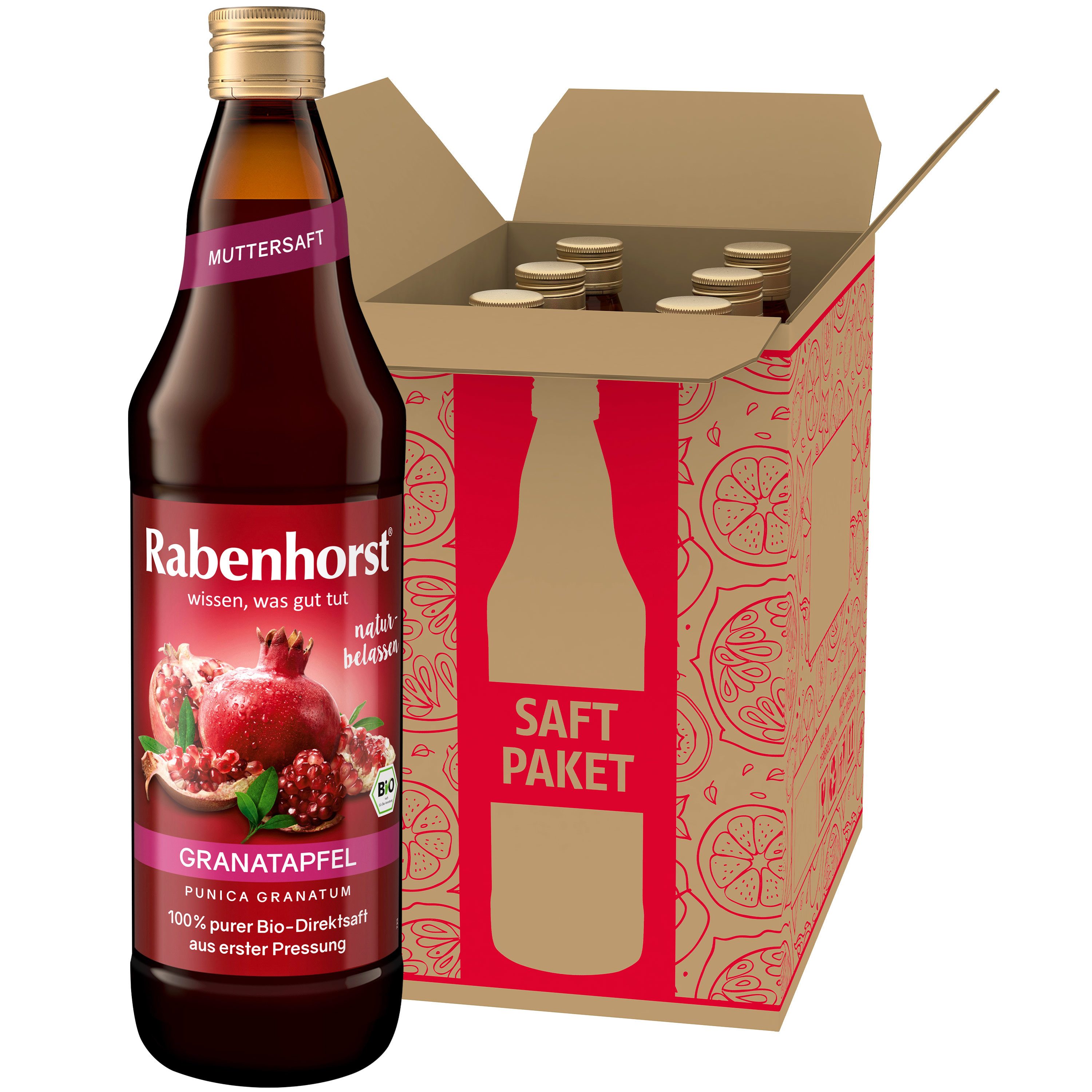 Haus Rabenhorst Saft RABENHORST Granatapfel MUTTERSAFT BIO 6er Pack (6 x 700 ml), 0,7 l, 700 ml, 6 St.