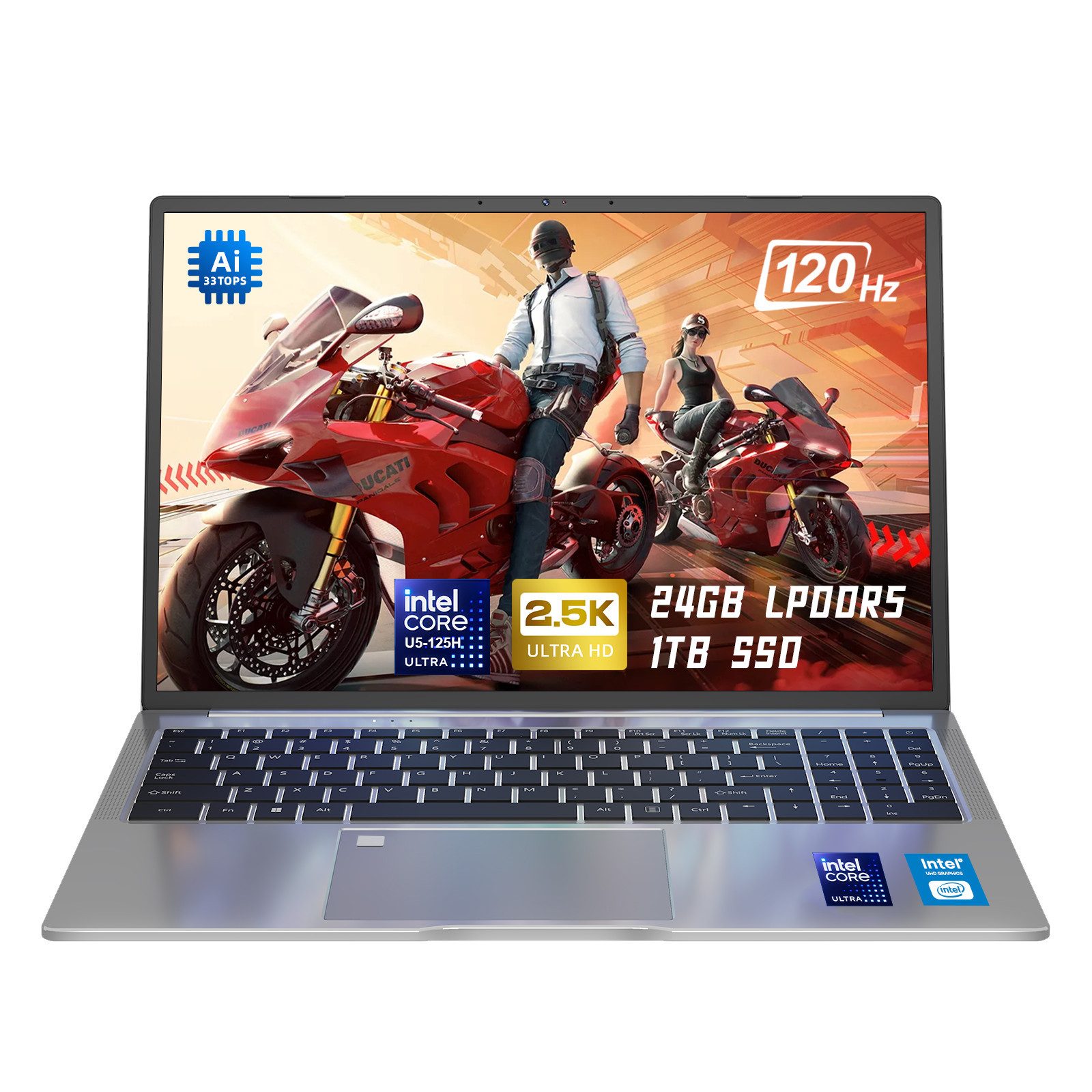 Ninkear 16" Display, Intel Core Ultra 5 125H AI Laptop,24GB LPDDR5 RAM+1TB SSD Notebook (lntel Intel® Core™ Ultra 5 Processor 125H Intel® Core™ Ultra 5 125H, Intel® Arc™ graphics, 24 GB, 1024 GB SSD, Intel Arc™ graphics, Windows 11, QWERTY Tastatur)