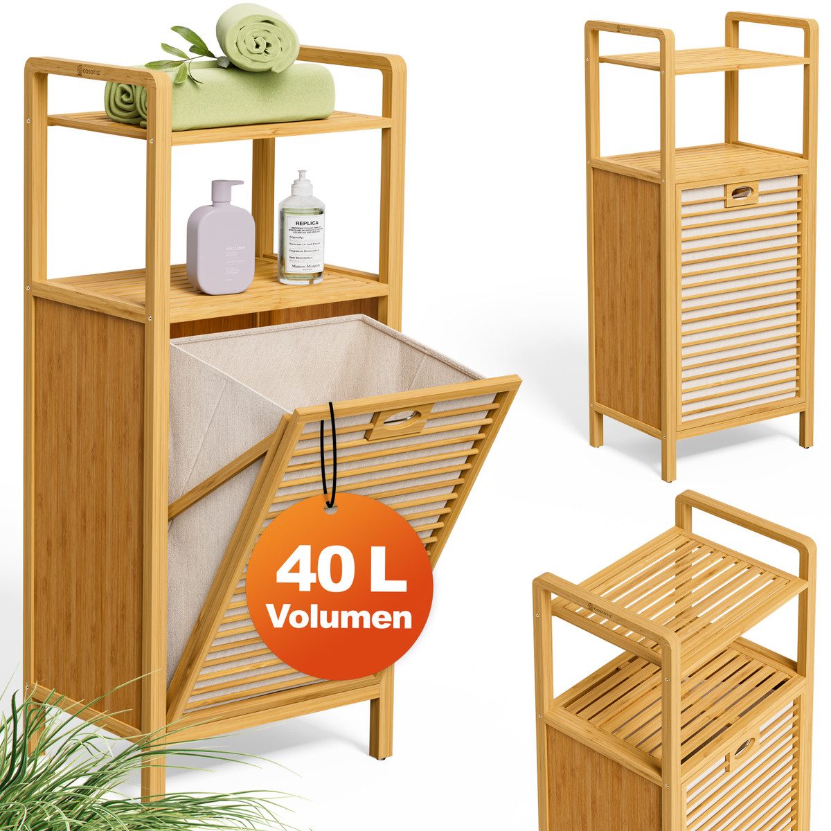 Casaria Wäschekorb (1 St), Badregal Stehend Bambus mit Wäschebox Wäschesammler Ablage Holz 40L