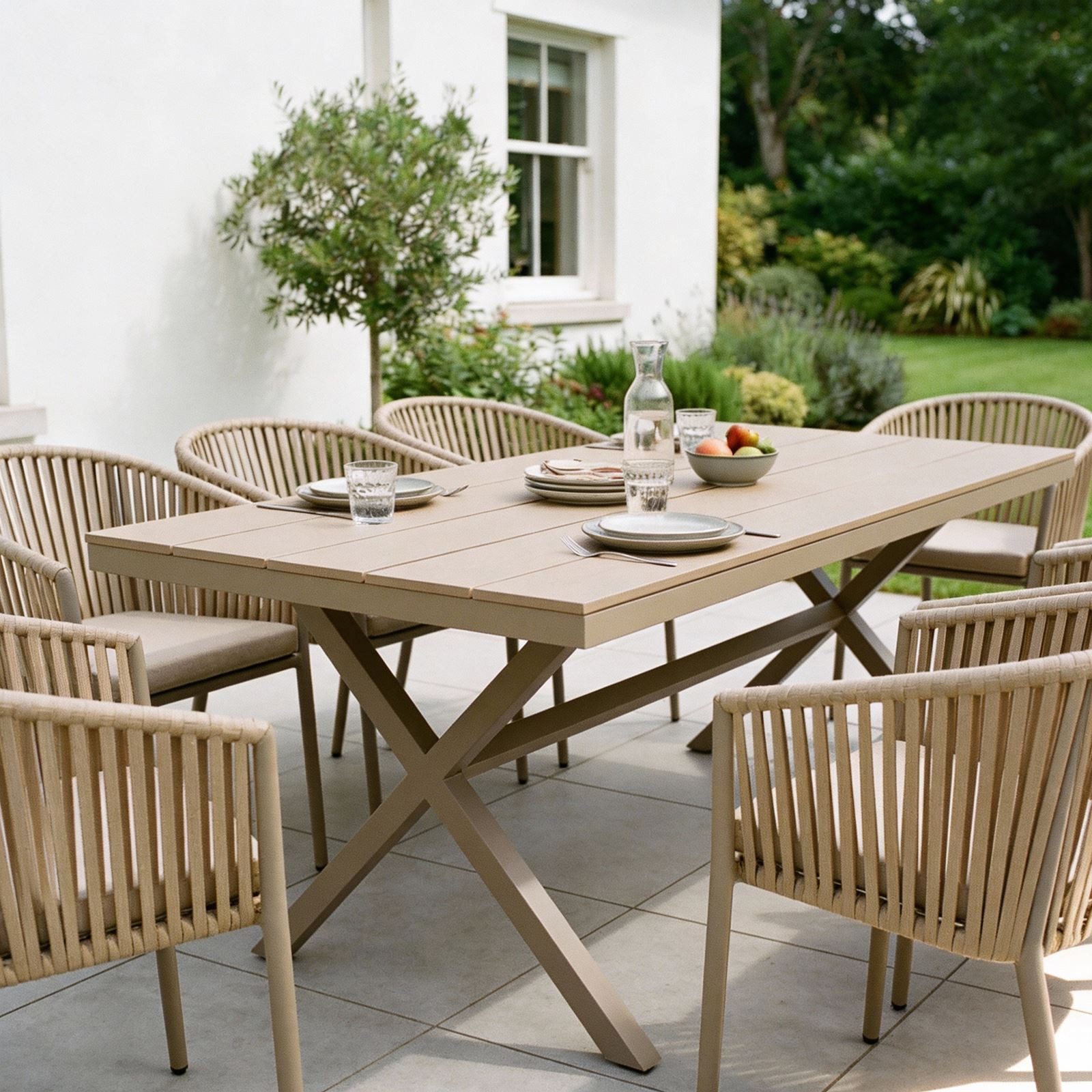 IDIMEX Gartentisch ISOLA, 180 x 100 cm mit Alu Gestell & Tischplatte in Holzoptik champagne