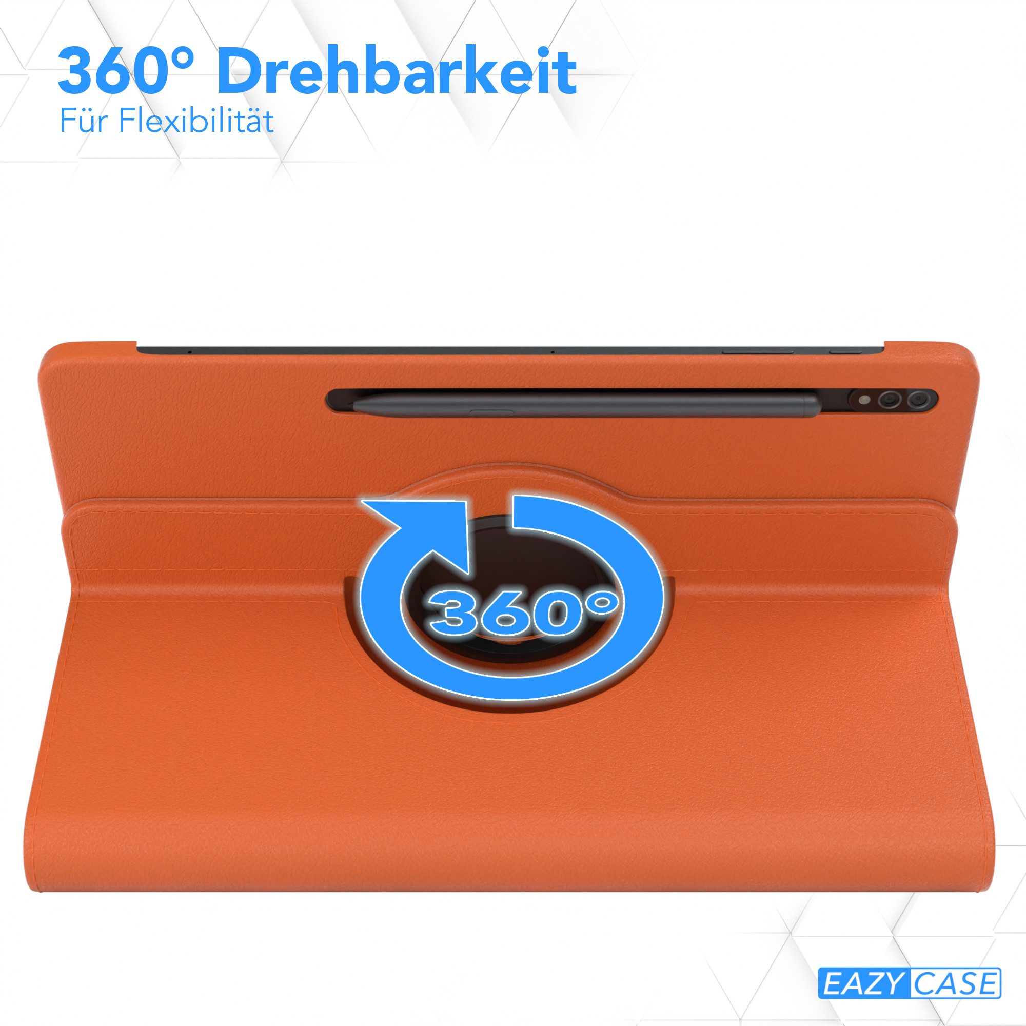 EAZY CASE Tablet-Hülle Rotation Case für Samsung Galaxy Tab S8 Plus / S7+ 12,4 Zoll, Tabletschutz robust magnetisch verstellbar Klappetui mit Deckel Orange – Bild 3 von 5
