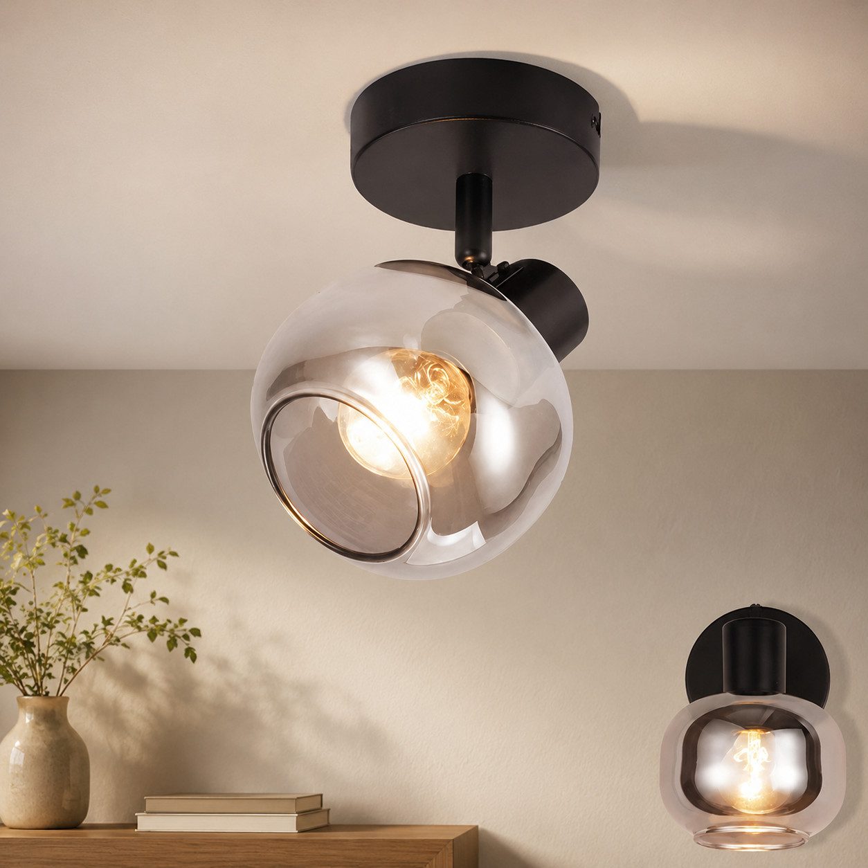 Nettlife Deckenstrahler Küchenlampe 2/3/4/6 Flammig Modern E14 Rauchglas Deckenleuchte, Schwenkbar, LED wechselbar, Wohnzimmerlampe für Schlafzimmer Flur Küche