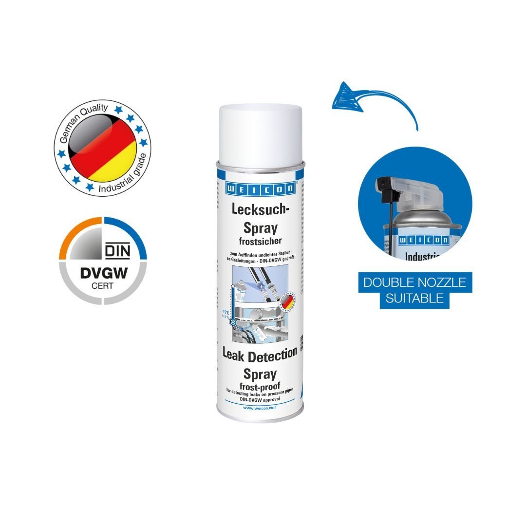 WEICON Lecksuch-Spray frostsicher, weiß, milchig, 400 ml Reinigungsspray (Risse & Undichtigkeiten an Gasleitungen, DVGW-zertifiziert)