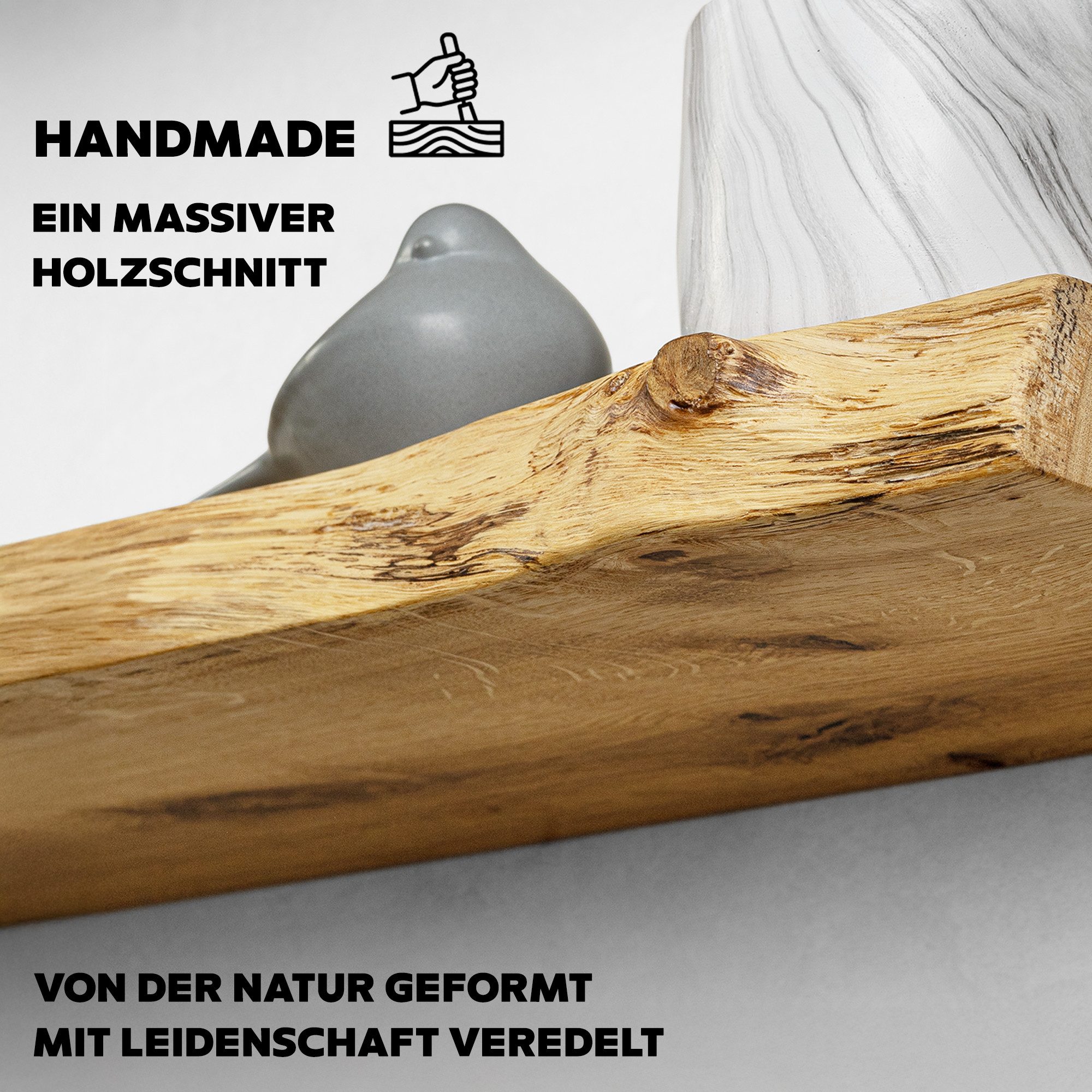 tømmermann Wandregal Schweberegal Holzregal mit Baumkante - Hängeregal aus Massivholz, Komplett-Set