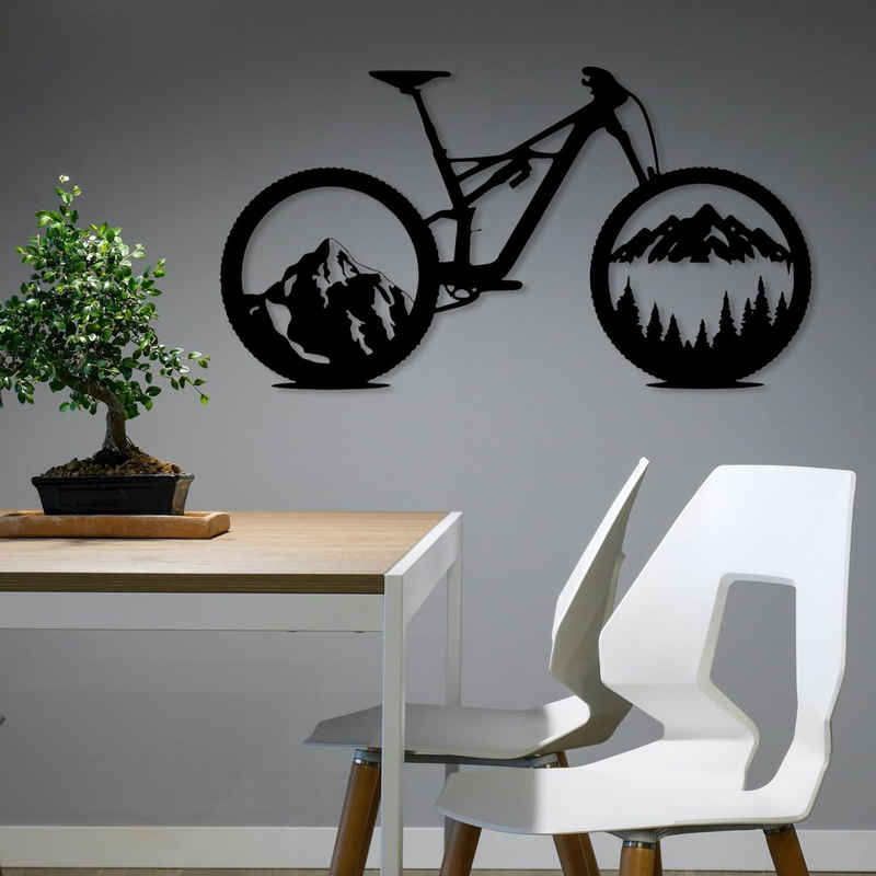 WoodFriends Wandbild Mountainbike Fahrrad Holzschild zum Aufkleben Fahrradliebhaber, Wandkunst Geburtstagsgeschenk Radler Fahrradsport Berge