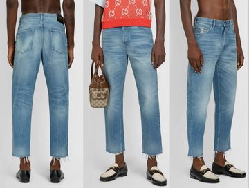 GUCCI Tapered-fit-Jeans GUCCI JEANS LOGO Koala Patch Pants Trouser Retro Hose Washed Organic D