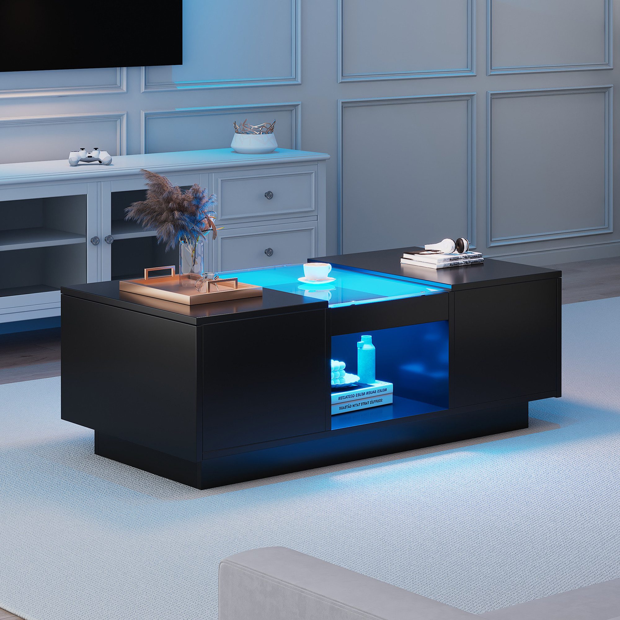 Merax Couchtisch mit LED-Beleuchtung und Glas-Tischplatte günstig online kaufen
