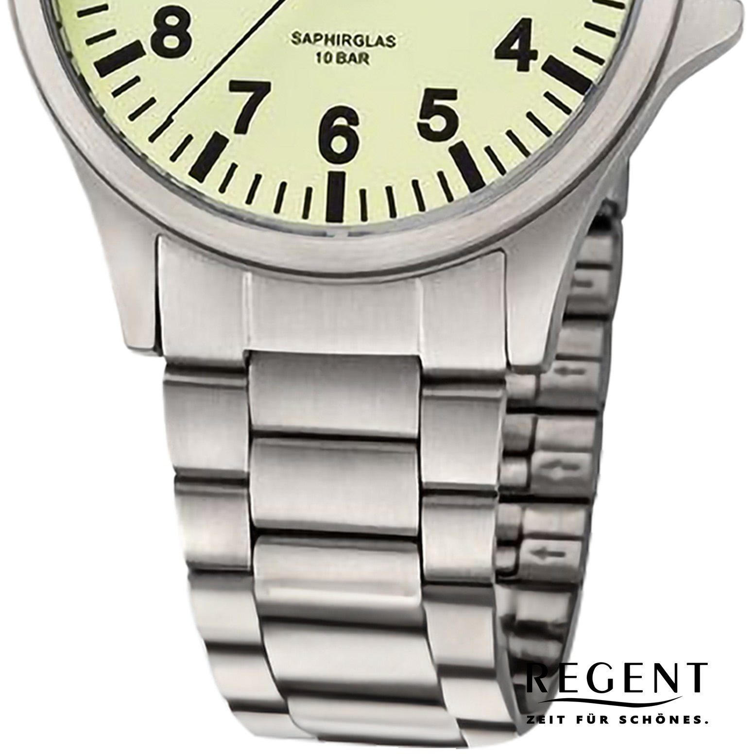 Armbanduhr Regent Quarzuhr Metallarmband Analog, Herren groß extra Herren 36mm), (ca. rund, Armbanduhr Regent