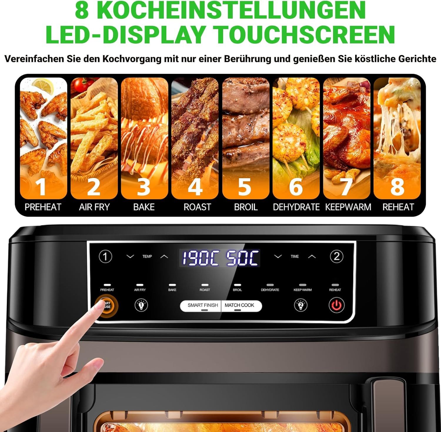GIDGIMO Heißluftfritteuse 12L XXL 2-in-1 Dual-Zone-Technologie, Doppel-Heizelement Air Fryer, 2600 W, Smart Finish & Match Cook, 8 Programme, Inkl.Trennwand & R – Bild 4 von 5