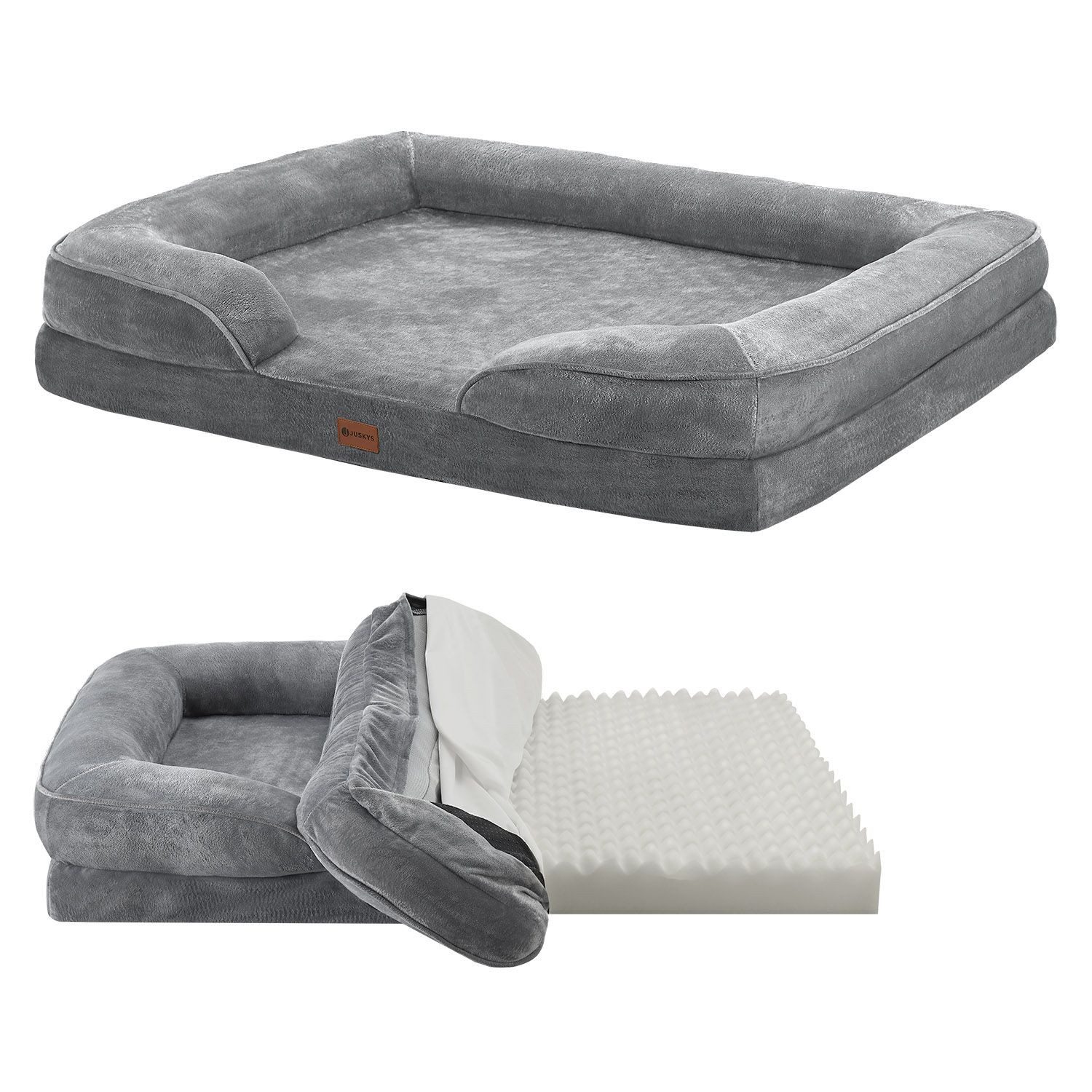 Juskys Tierbett Sheena, Stoff, Flanell (100 % Polyester), orthopädisch, waschbar und rutschfest, gepolsterter Rand
