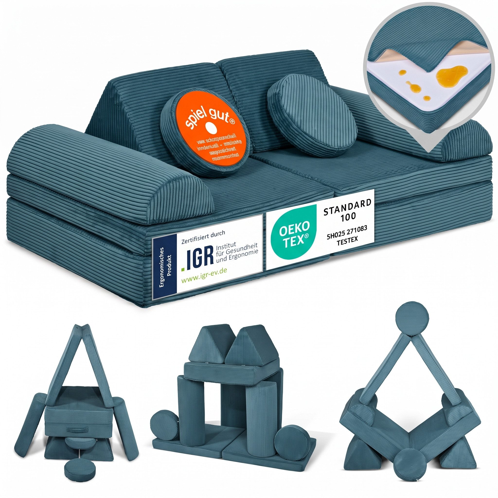 Linodino Kindersofa Spielsofa I Schaumstoff Stapelsteine für Kinder I Kindercouch, 3 Jahre Garantie