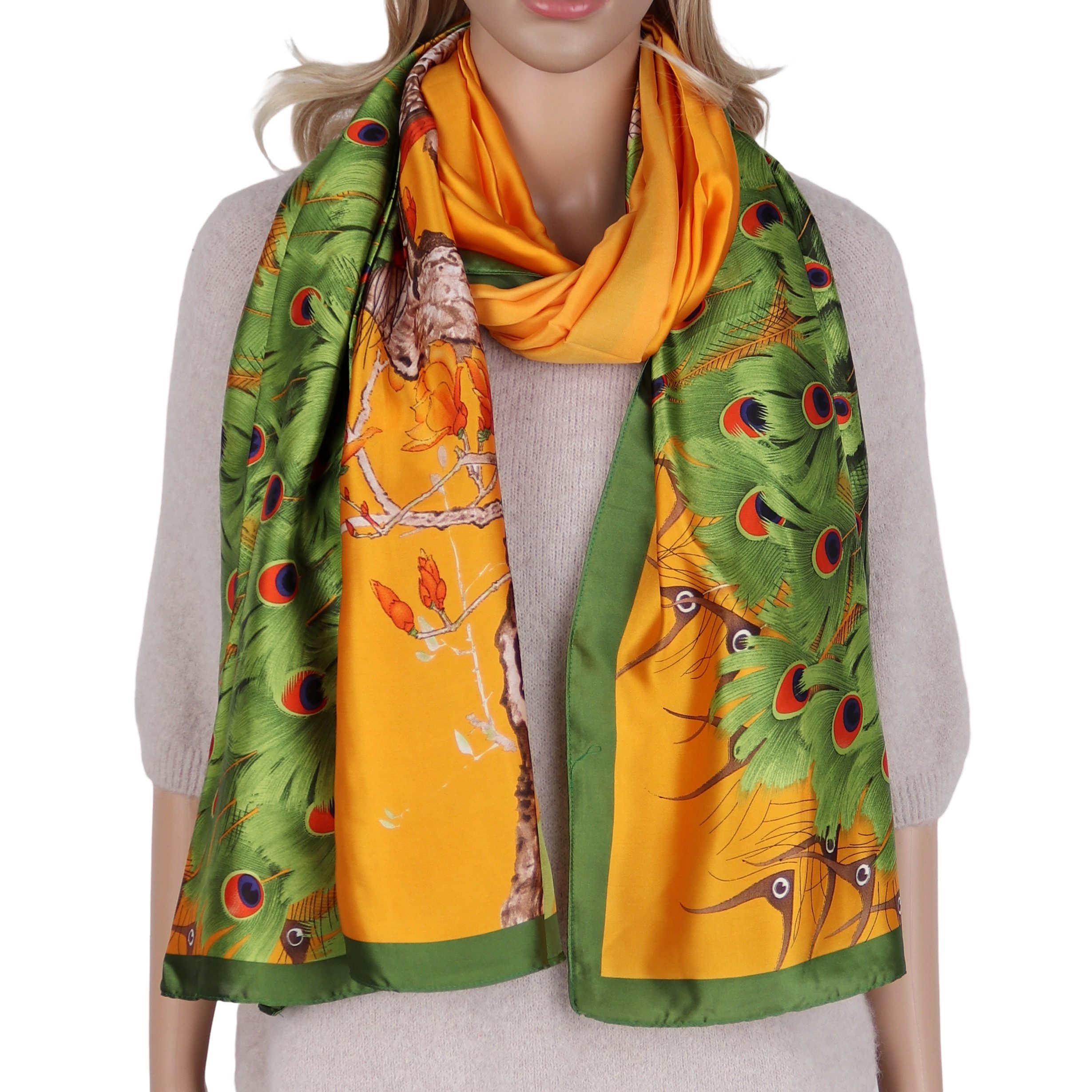 MIRROSI Modeschal Weicher & Leicht Großes Schal, ca.85x180cm, Bunt Print Pfau, (aus 70% Viskose; 30% Kunstseide, Pfau-Print), Damen Halstuch Stola ideal für Frühling, Sommer und Herbst