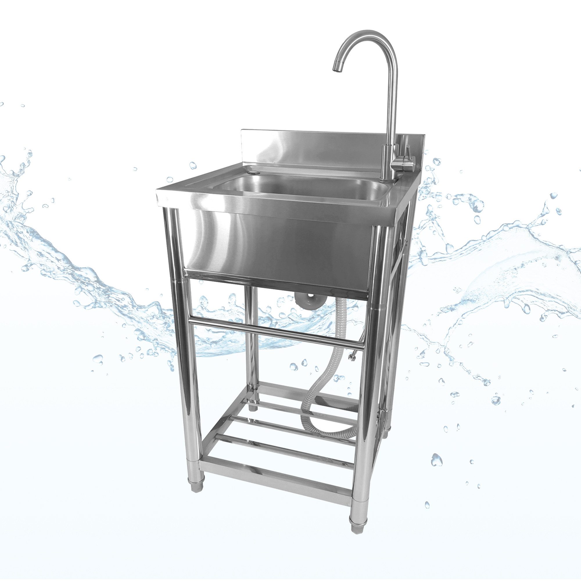 Lemodo Küchenspüle Spültisch freistehend, Wasserhahn mit Kalt Warm Anschluss, 49.5/54.8 cm, Flexible Wassertemperatureinstellung