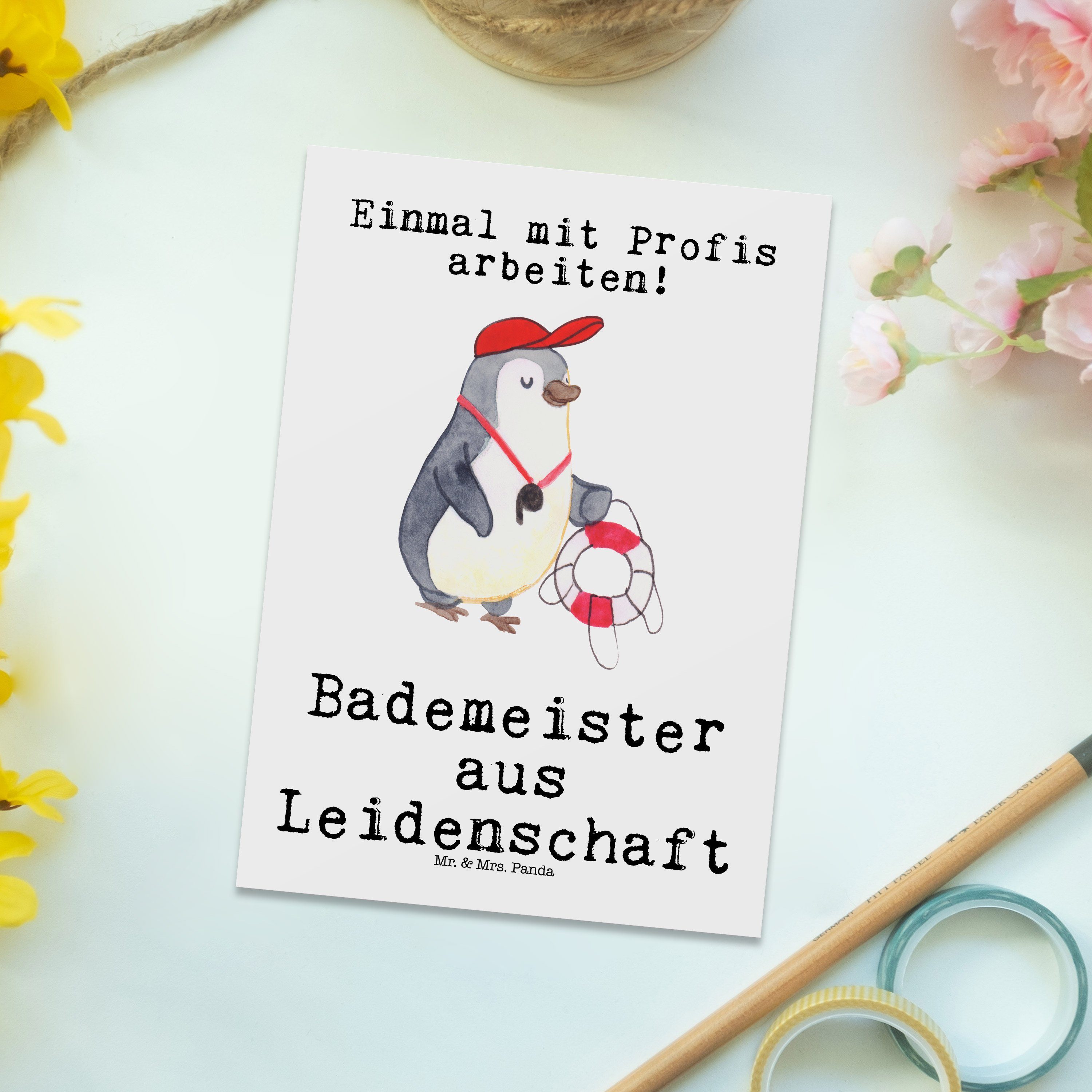 Panda Weiß - Schwim & Leidenschaft Mr. Schwimmschule, Bademeister Geschenk, Postkarte Mrs. - aus