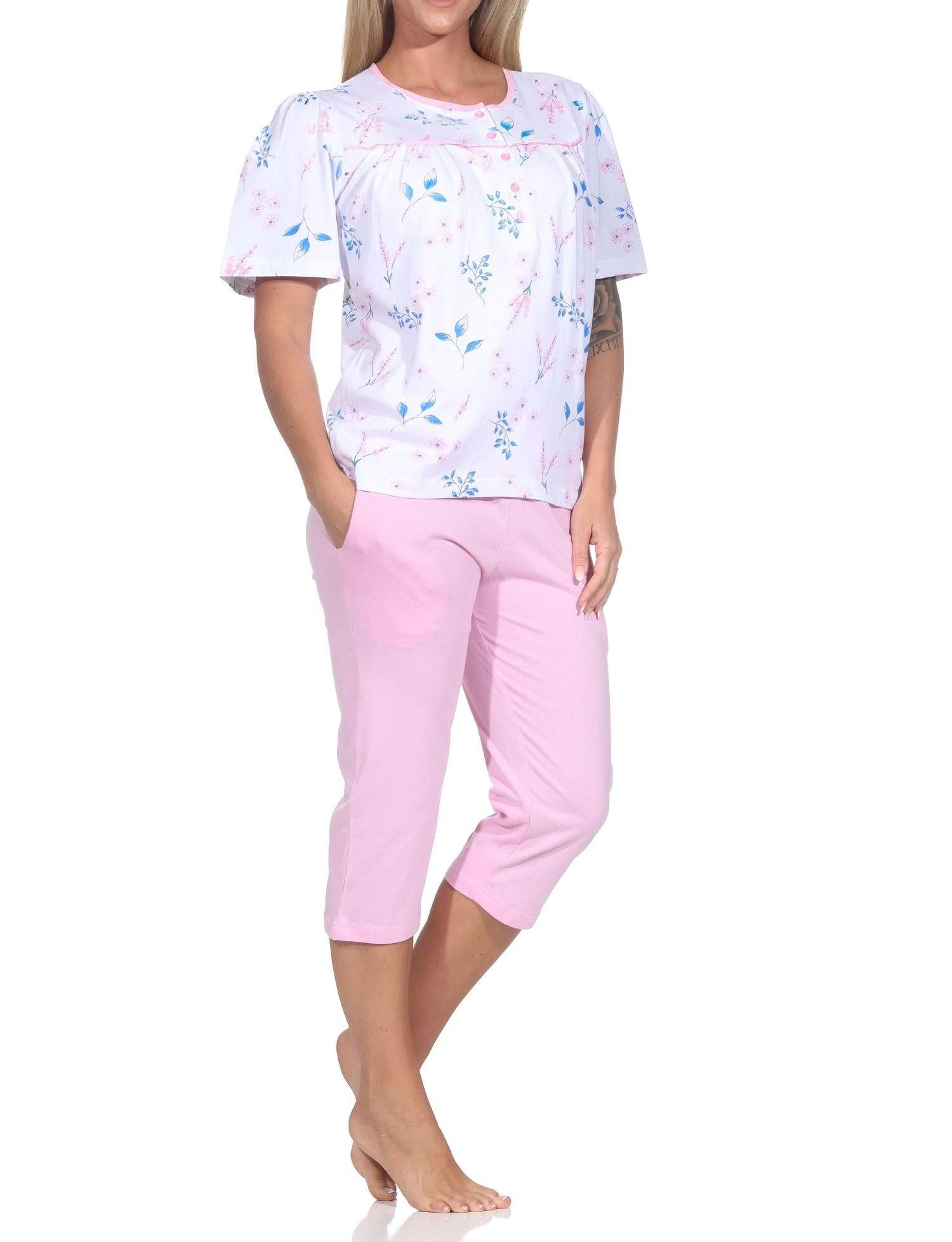 Normann Pyjama Normann Damen fraulicher kurzarm Capri Pyjama in Klassischer Optik