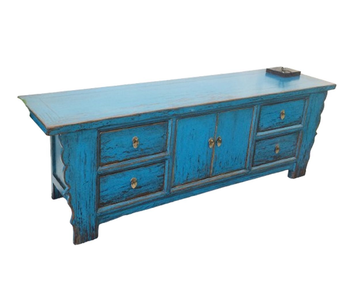 OPIUM OUTLET Lowboard Asiatische Kommode Chinesischer Schrank Orientalisches TV Lowboard (Asia Мебель Vintage-Stil, Sideboard asiatisch chinesisch orientalisch, blau, komplett montiert), Breite x Tiefe x Höhe: 177 cm x 45 cm x 60 cm