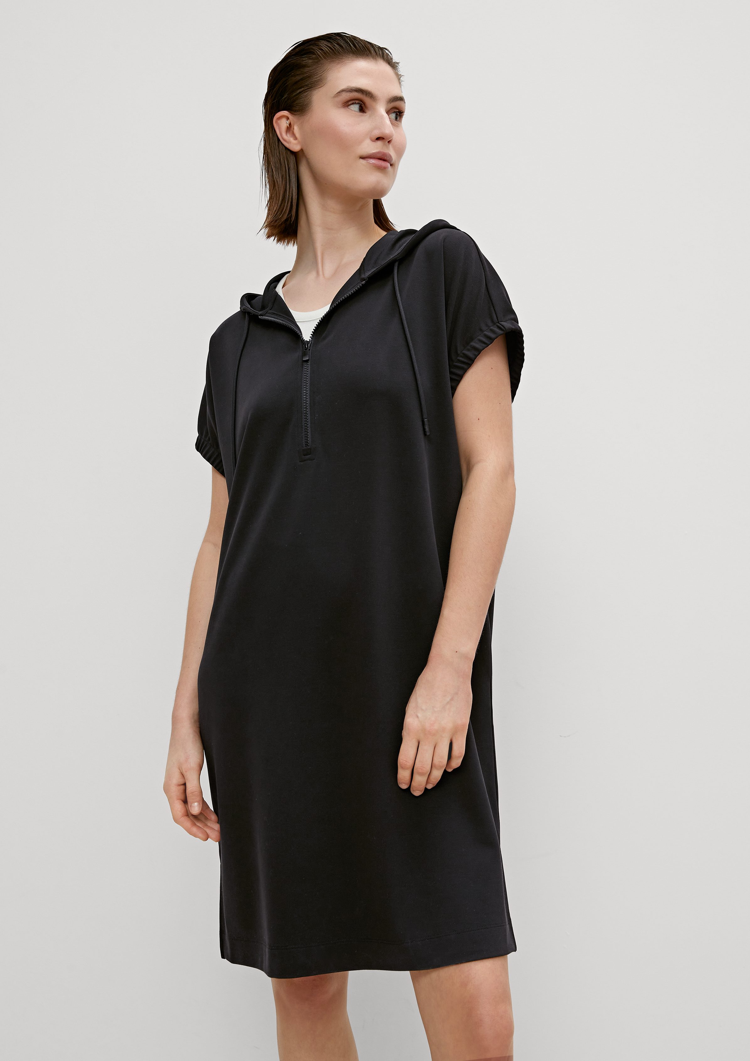 Jersey aus black casual comma Minikleid identity Hoodie-Kleid