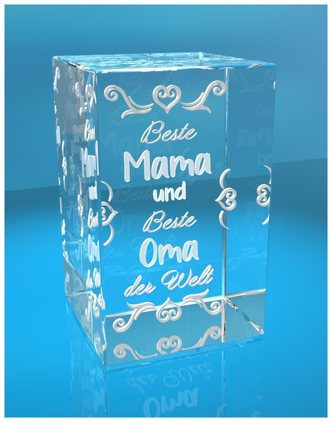 Herztribal in Welt Germany, Hochwertige Made Ges, beste mit I I Oma Mama Beste Glasquader Dekofigur und VIP-LASER Familienbetrieb Geschenkbox, 3D der