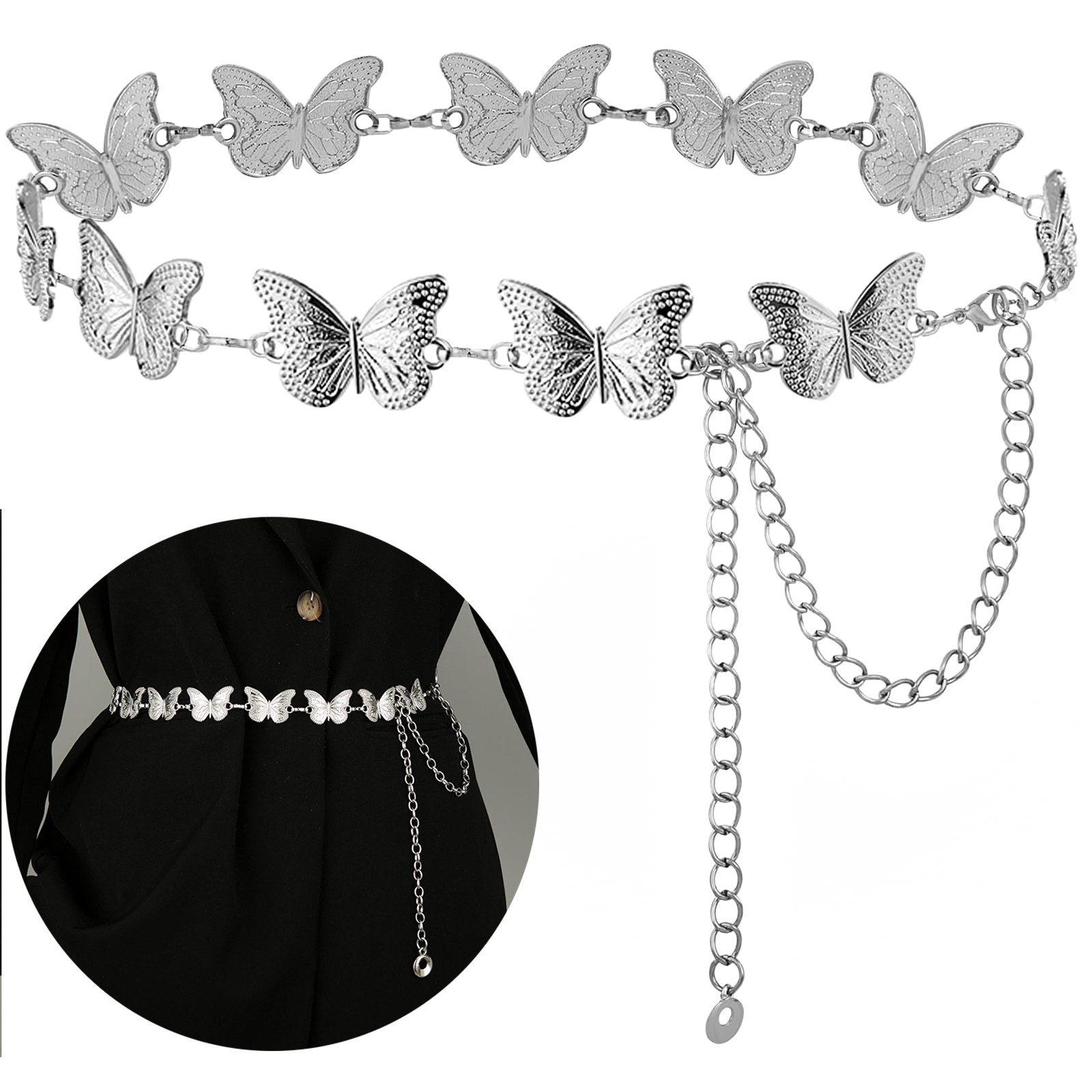 MOPUEA Kettengürtel Schmetterling Bauchkettengürtel Damen, verstellbar, elegantes Design (Bauchkettengürtel, Metalllegierung, verstellbar, Schmetterlingsdesign) Elegantes Schmetterlingsdesign, verstellbare Größe, vielseitig