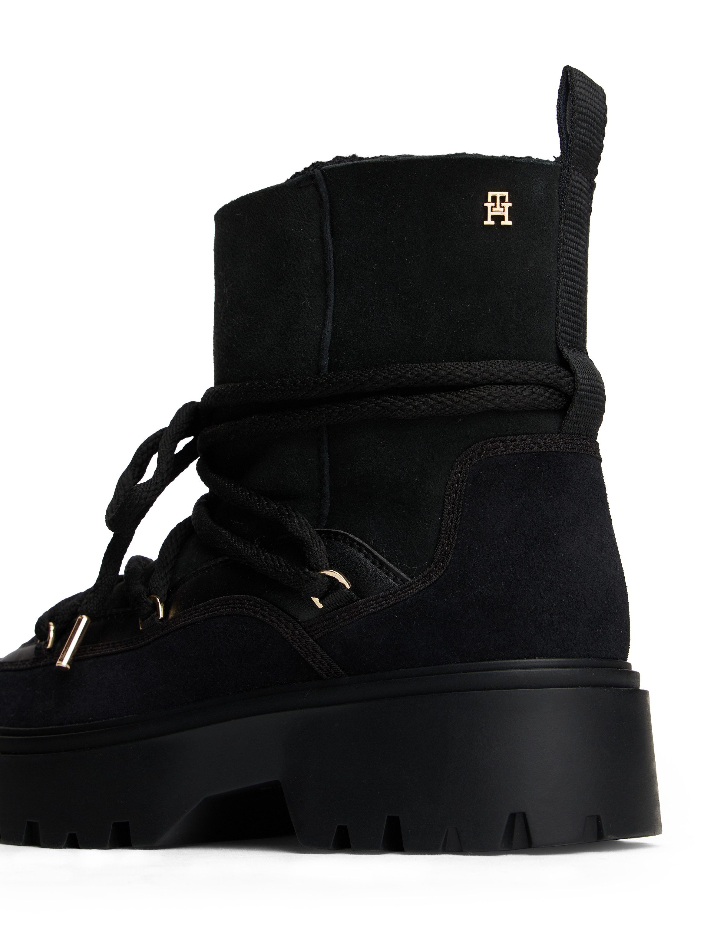 Tommy Hilfiger REAL SHEARLING LACEUP SNOWBOOT Winterboots, Blockabsatz, Plateau, Schnürboots mit aufgesetzter Schnürung