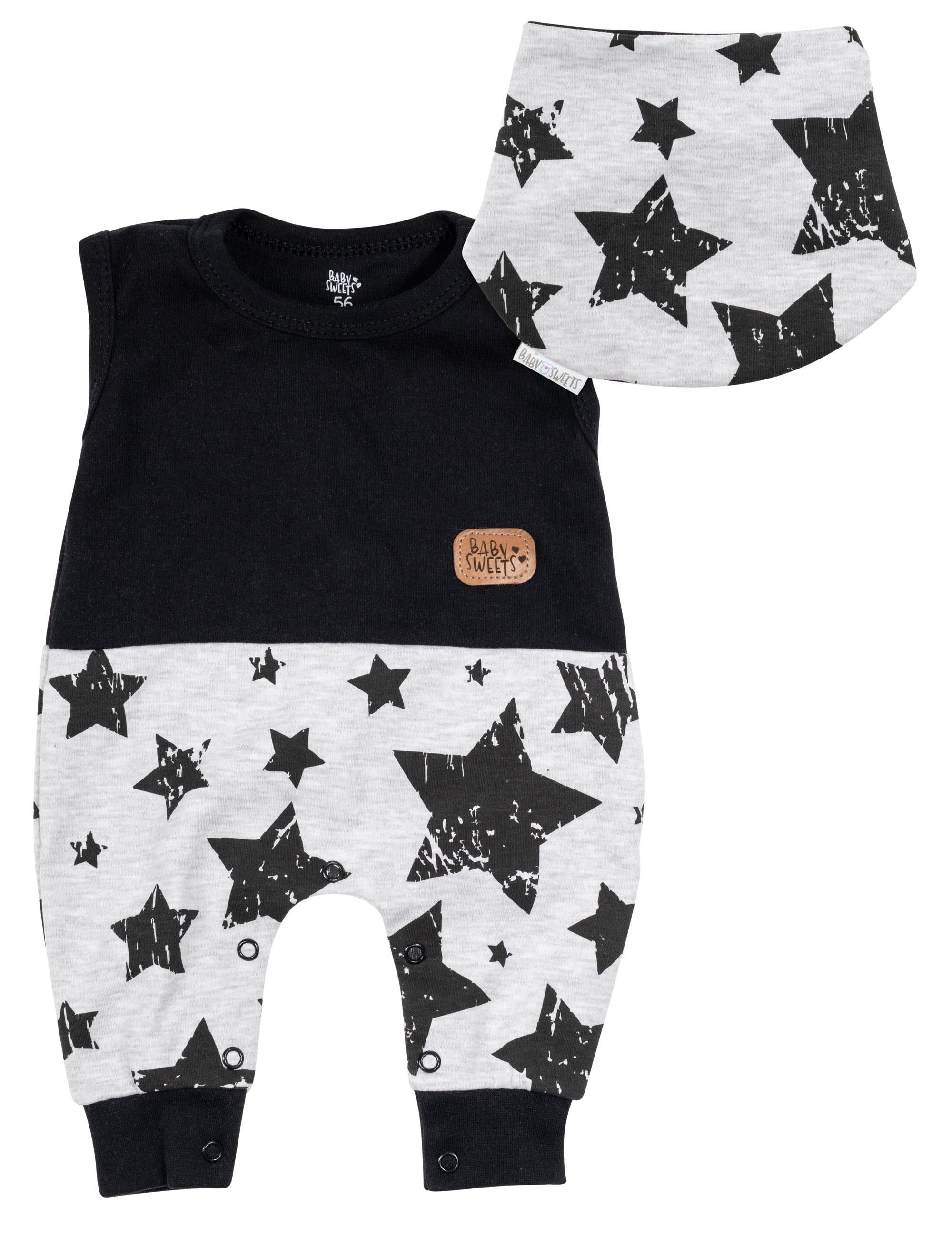 Baby Sweets Strampler Set Sterne schwarz 1-tlg., Halstuch) Strampler, (Set, grau