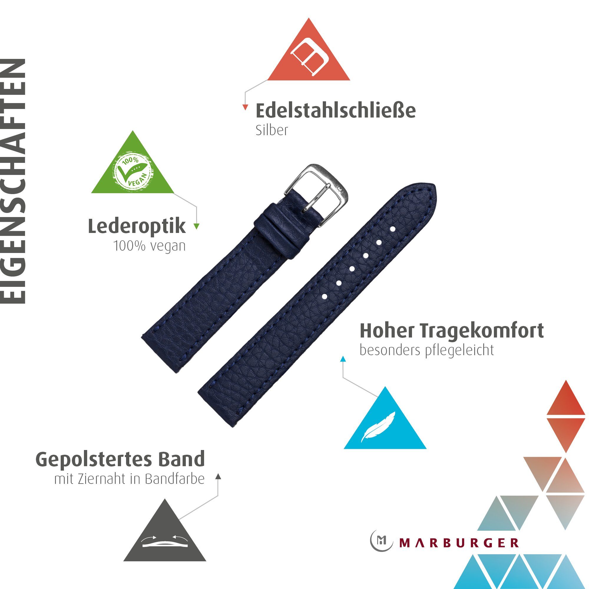 MARBURGER Uhrenarmband 18mm Kunststoff Vegan Blau günstig online kaufen