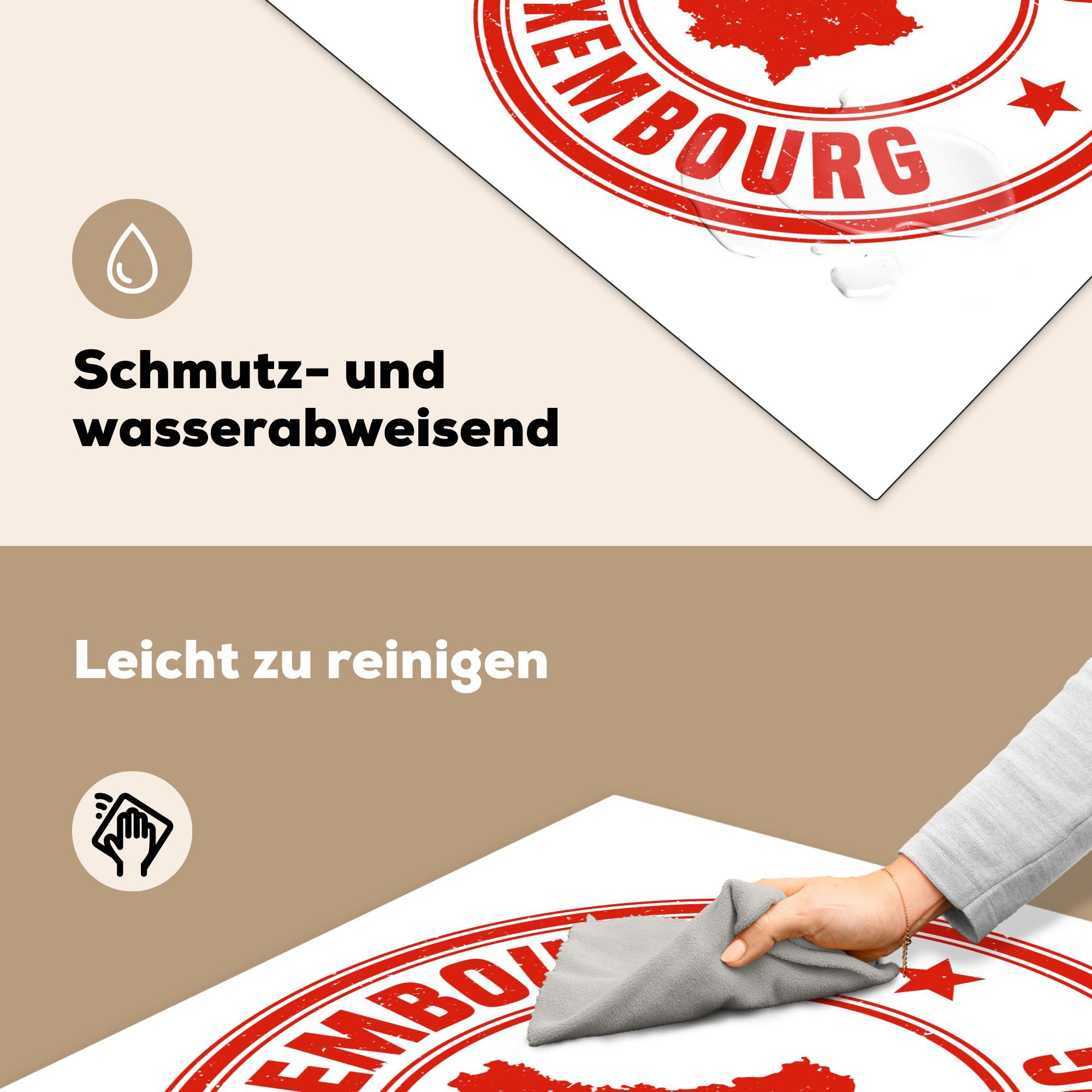 cm, Vinyl, einer Herdblende-/Abdeckplatte (1 MuchoWow 78x78 Arbeitsplatte Ceranfeldabdeckung, Briefmarke tlg), für Luxemburg, von Illustration küche roten