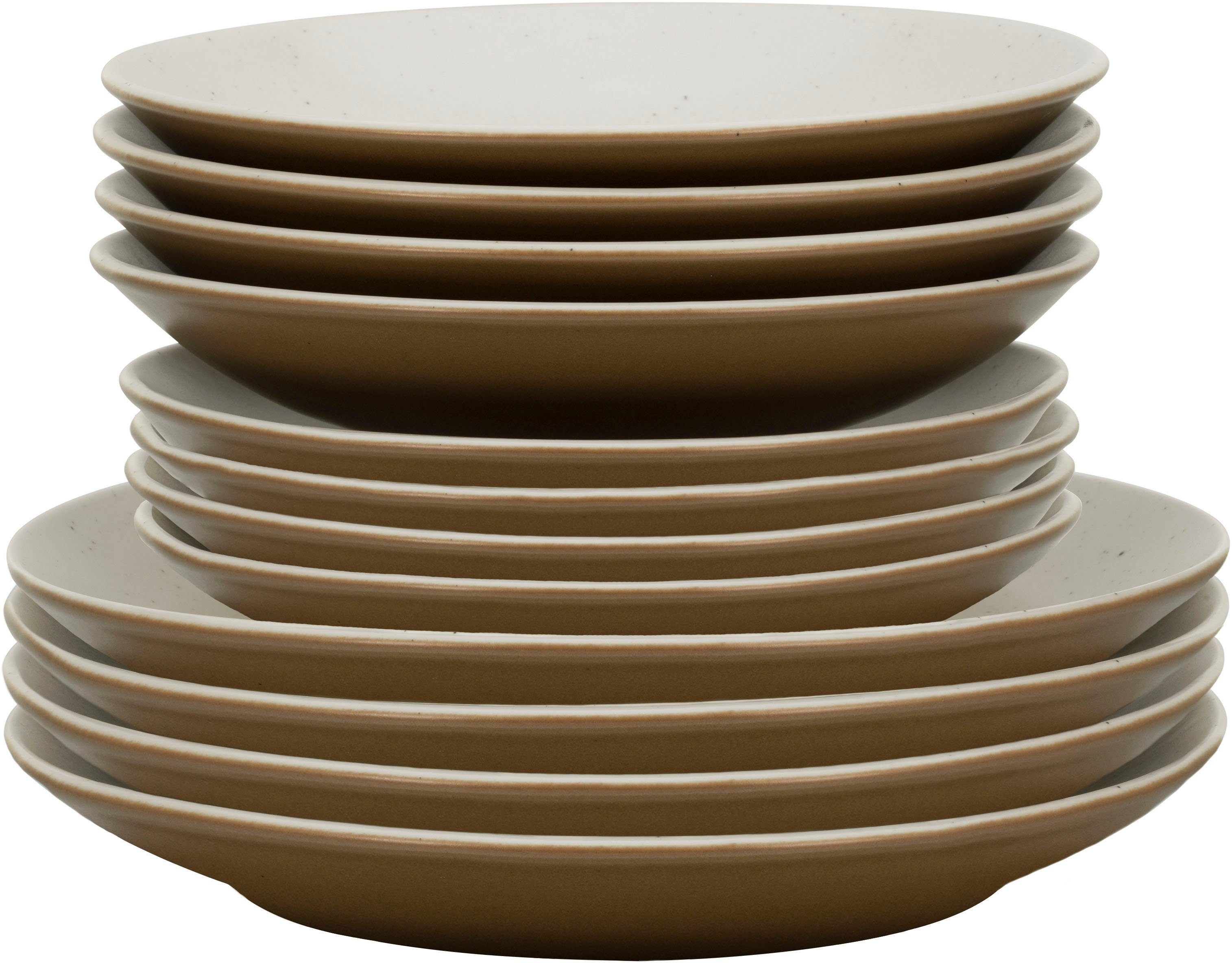 CreaTable Teller-Set Geschirr-Set 4 Dunes Sand 12 Steinzeug, Service, handwerklicher 4 Töpfercharakter, Personen, Teile, Personen (12-tlg), für