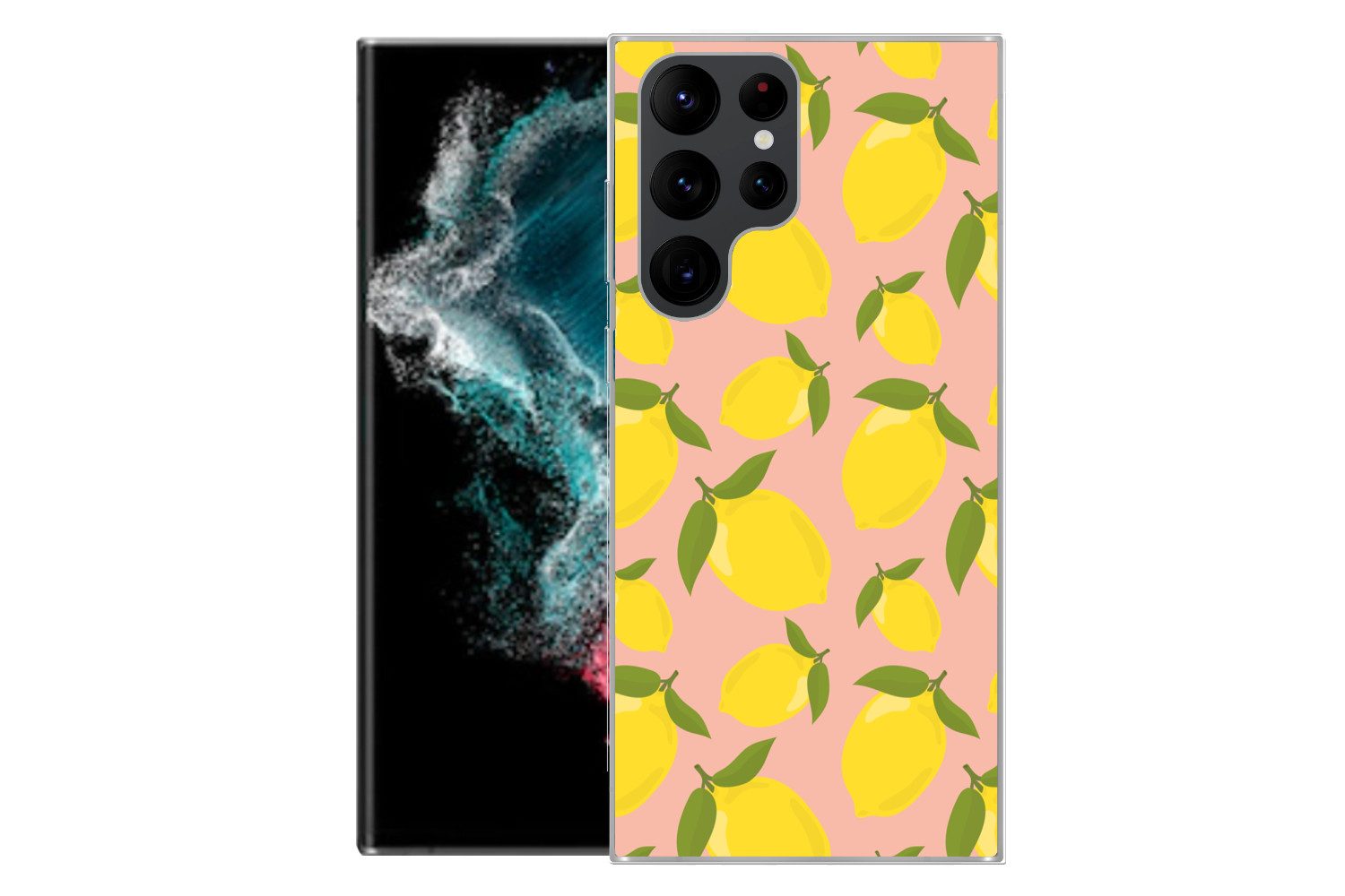 MuchoWow Handyhülle für Samsung Galaxy S22 Ultra Zitronen - Gelb - Rosa - Muster - Obst, Phone Case, Silikon, Schutzhülle Dünn
