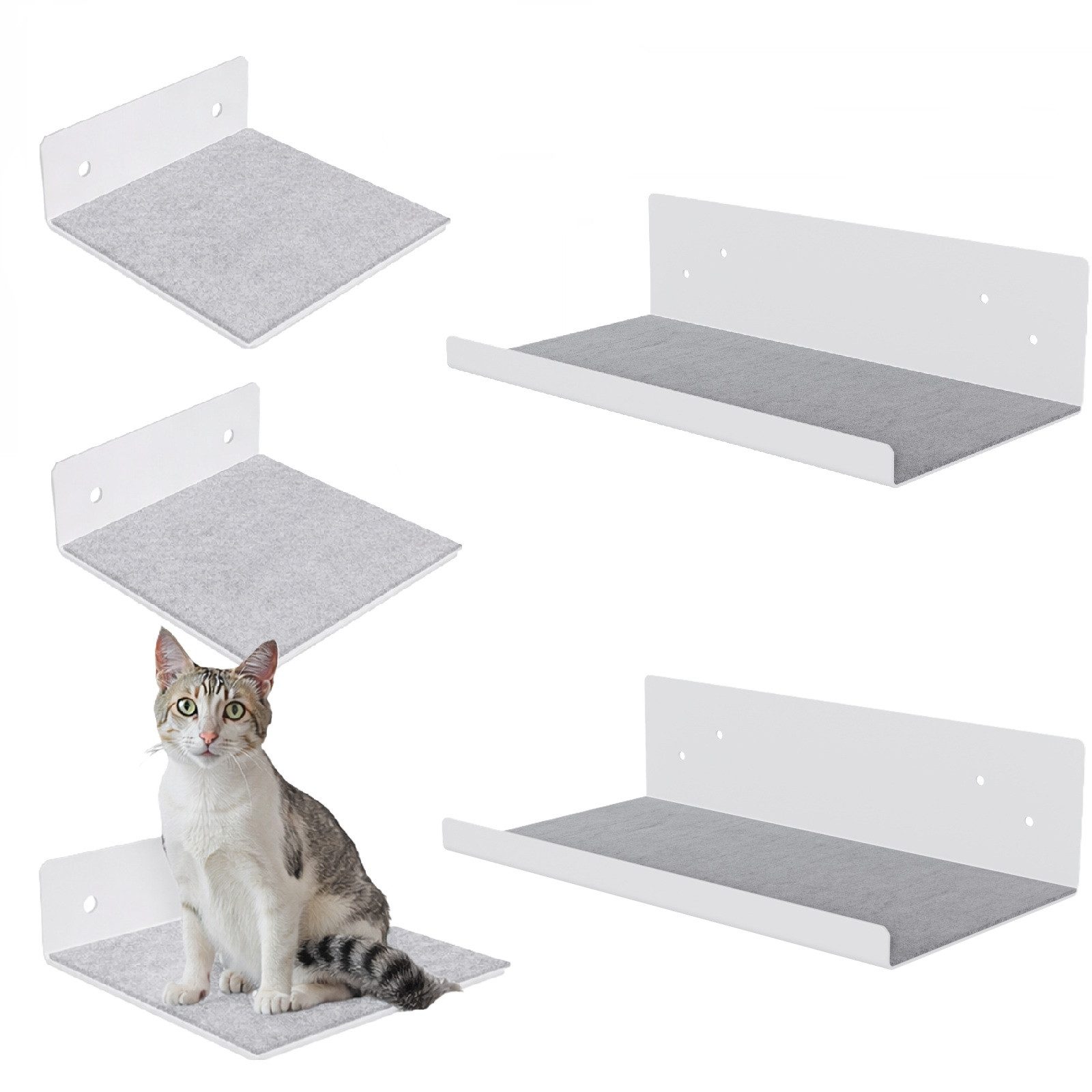 QLS Katzen-Kletterwand Set Lichtgrau, mit Filz 2 Liegen 3 Stufen zur Wandmontage