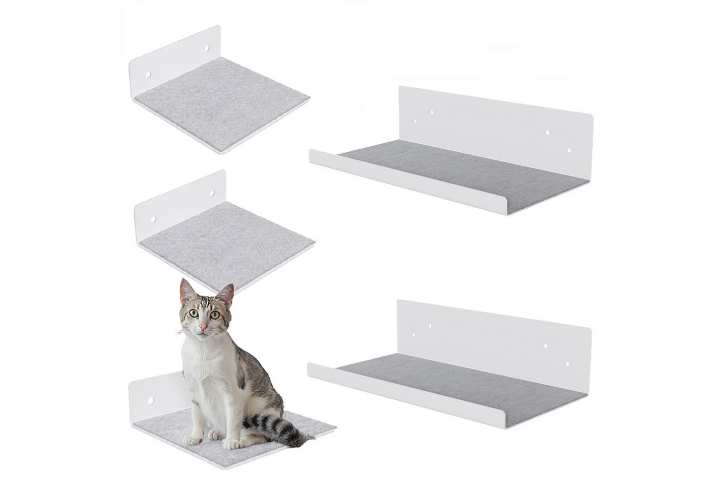 QLS Katzen-Kletterwand Set Lichtgrau, mit Filz 2 Liegen 3 Stufen zur Wandmontage