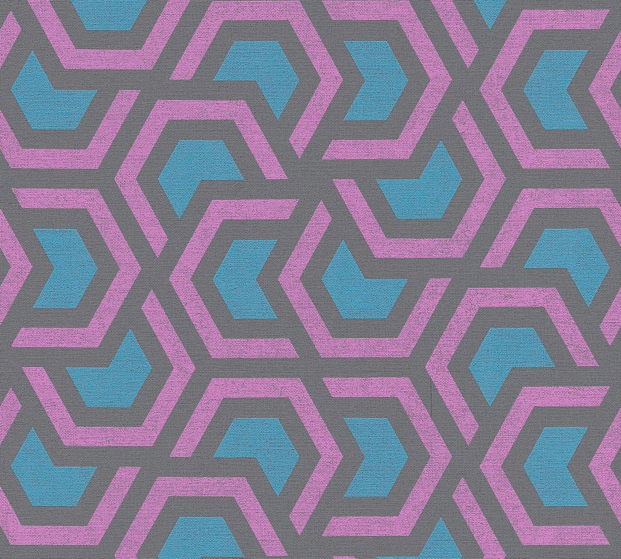 A.S. Création living walls geometrisch, violett/grau/blau Style, grafisch Vliestapete Linen