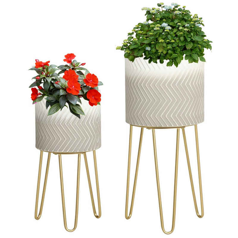 Outsunny Blumenständer Metall-Pflanzenständer 2er-Set (mit Ständern Blumentopfhalter, 2 St., dekorative runde Pflanzgefäße), BxLxH: 30x30x67 cm